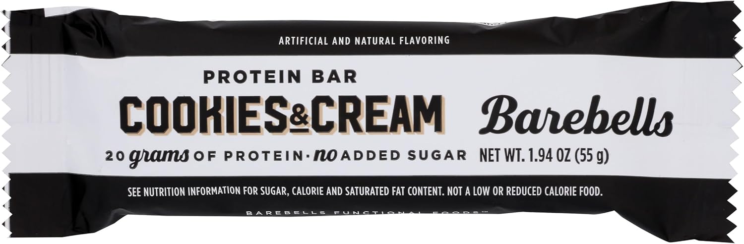 Barebells Protein Bar, Cookies & Cream, 20g Protein, No Added Sugar, 55g, 1.94 Ounce (Pack of 12)