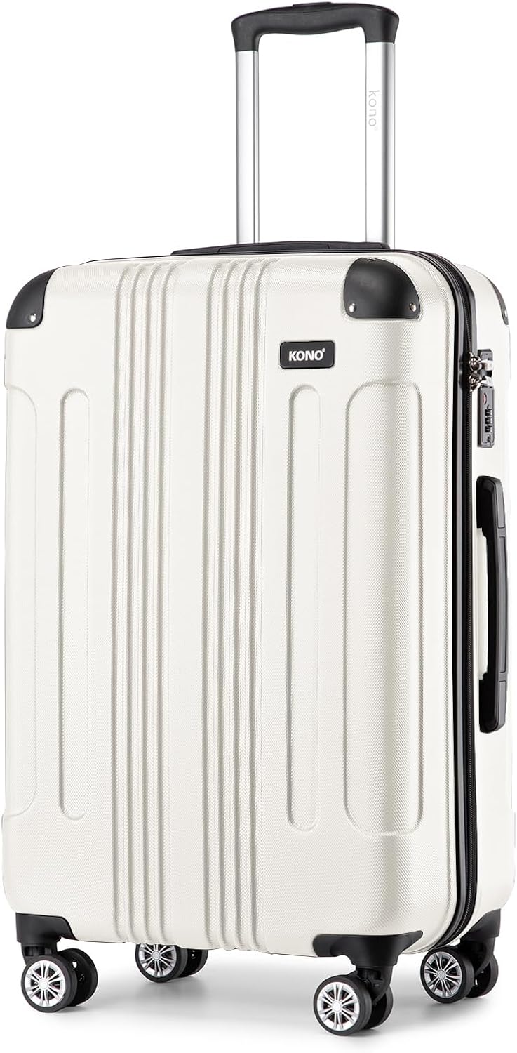 Kono 24 Inch Medium Hard Shell Luggage Lightweight ABS 4 Wheels Spinner Business Trip Trolley Case Suitcase (Beige)