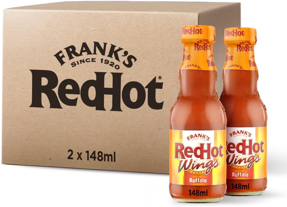 Frank's RedHot Buffalo Wings Sauce 148 ML | Pack of 2 | Hot Chilli Sauce | Irresistible Taste | Vegan & Non-Vegan Cuisine | Perfect for Chicken Wings, Burritos, and Fajitas