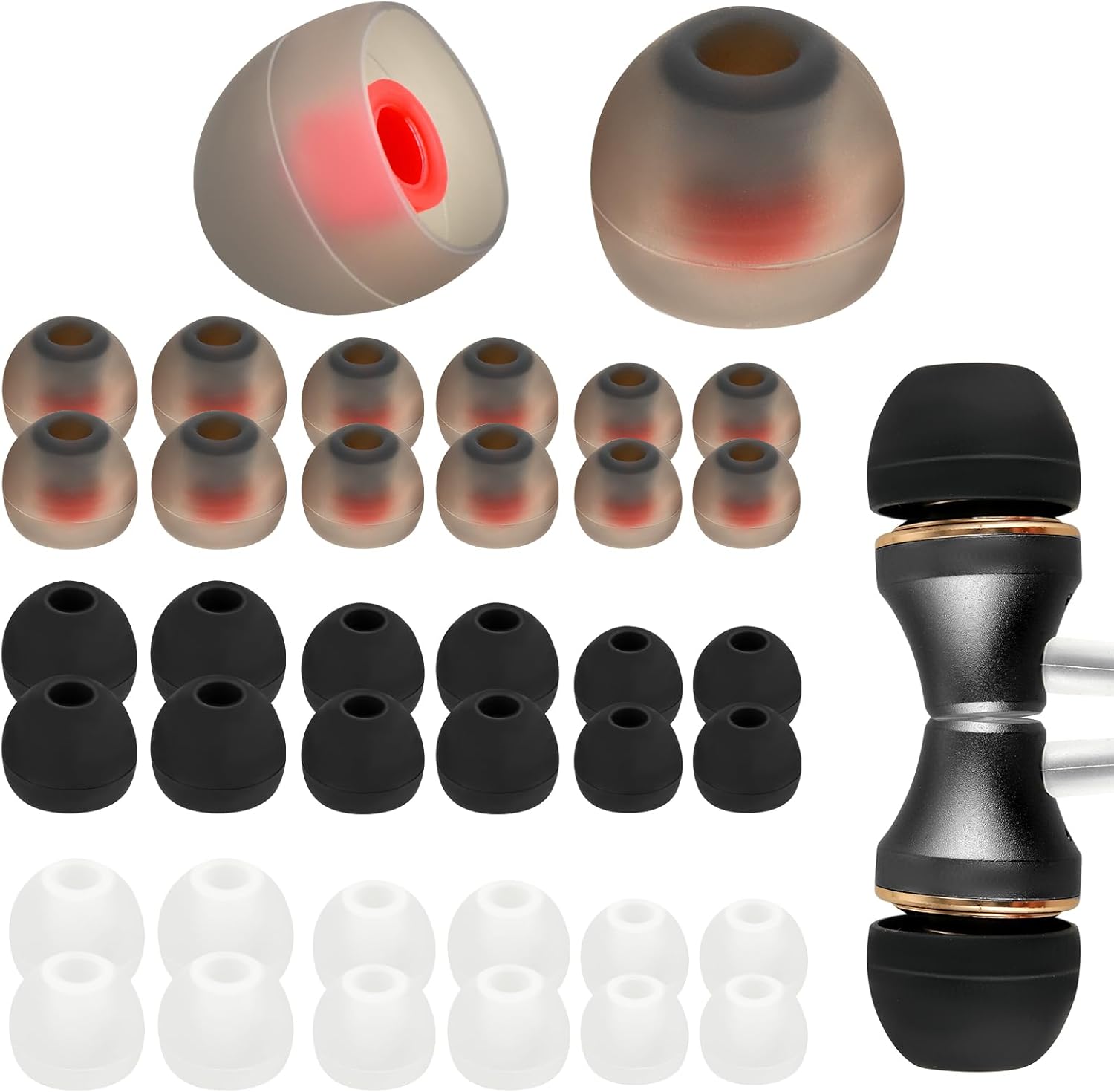 36Pcs Replacement Earbud Tips,Silicone Earbud Covers,Earbuds Rubber Tips Suitable for Earphone Inner Holes 4.5mm to 6mm,3 Colors,3 Sizes