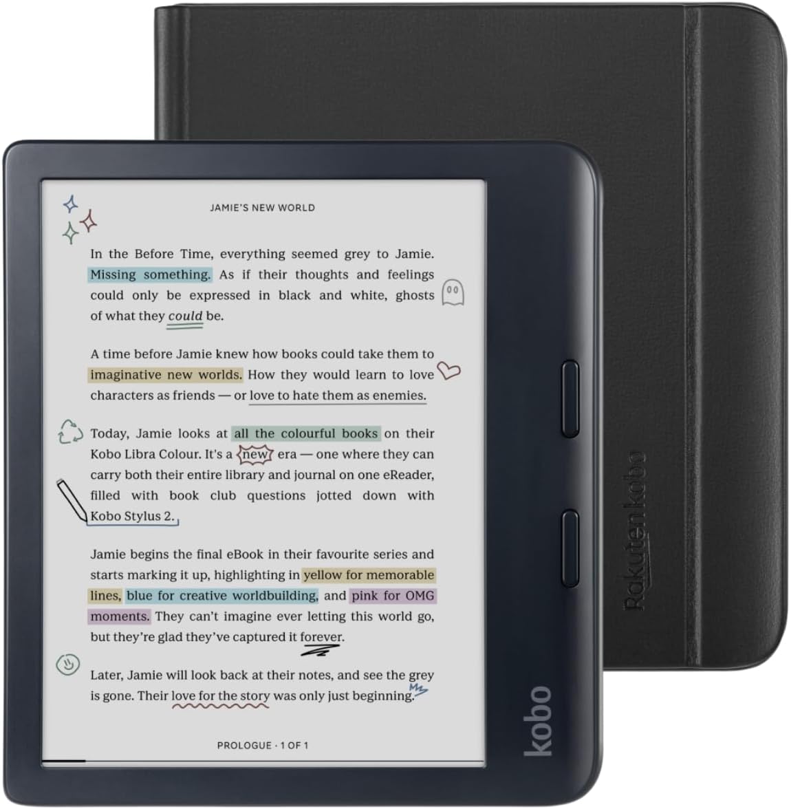 Kobo Libra Colour Black eReader with Case Bundle