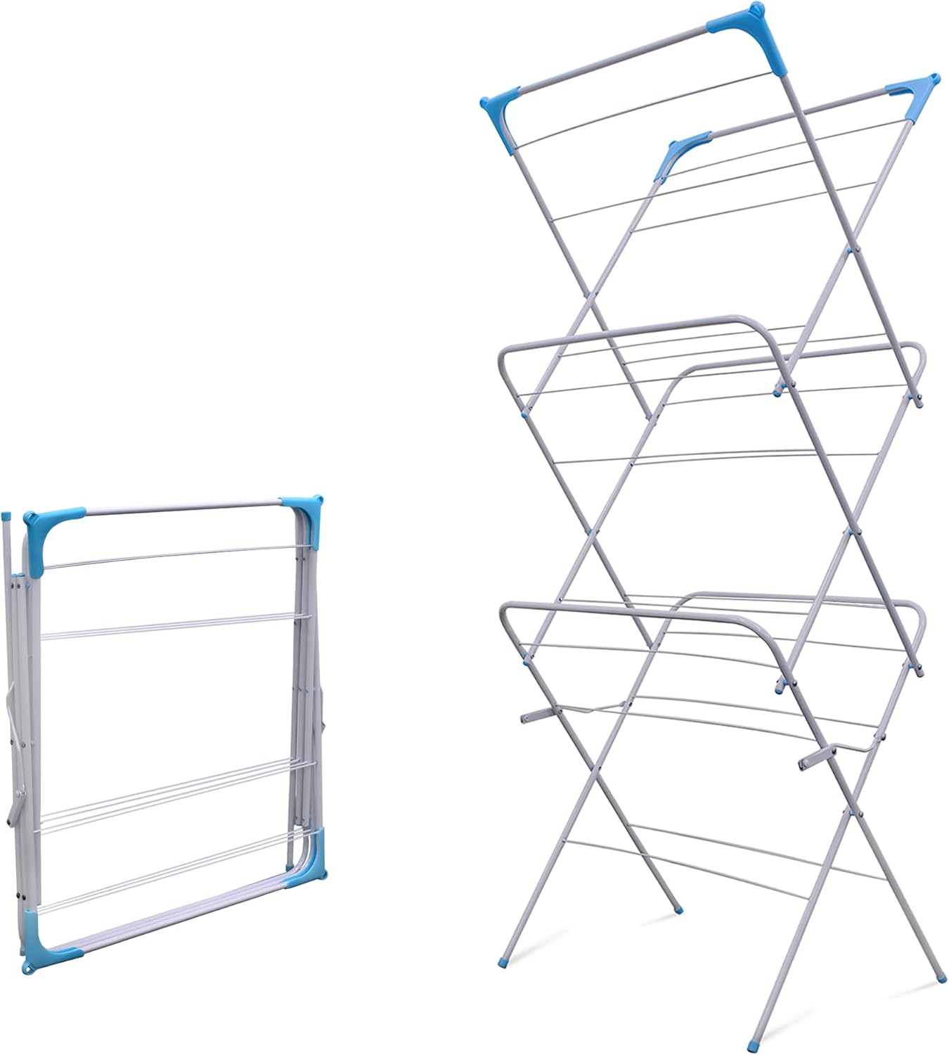 3 Tier Folding Clothes Airer, Foldable Clothes Horse, Clothes Rack for Indoor & Outdoor Use, Clothes Drying Rack, Clothes Airer Indoor, Flat Foldable Washing Line with Non-Slip Feet – Alloy Steel