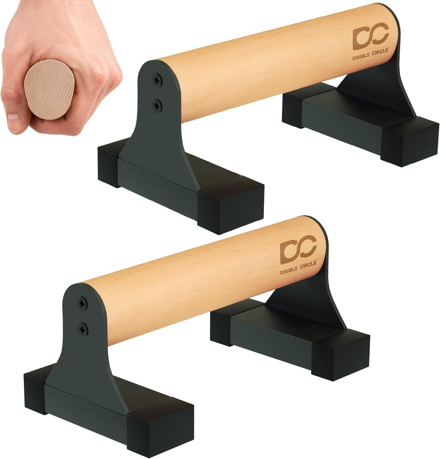 Double Circle Parallettes Push Up Bar with Ergonomic Wooden Handles - Calisthenics Equipment - Non-slip Parallel Bars for Strength Training and Calisthenics - Pushup Handles Parallettes Bars