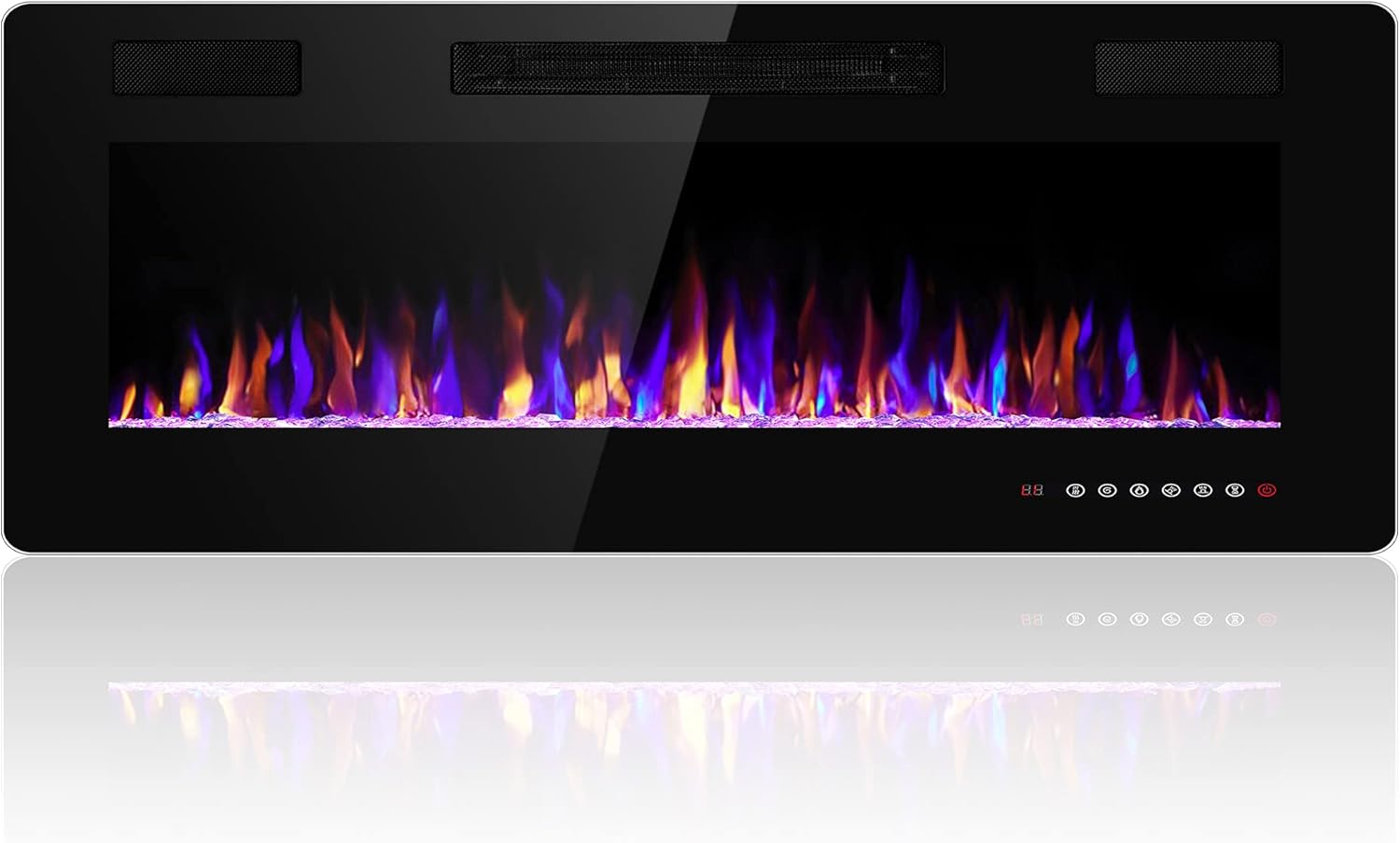 36 Inch Electric Fireplace Insert Ultra-Thin - Recessed & Wall-Mounted Fireplace Heater with Thermostat, Adjustable Flame, Remote Control - Linear with Timer, Touch Screen, 750/1500W