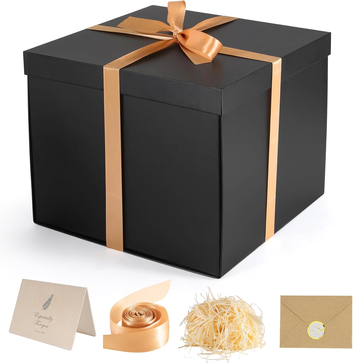 Donyang Gift Box, 12x12x10 inches Large Black Gift Boxes for Presents with Lids, Birthday Box, Groomsman Proposal Box, for Wedding, Valentine's Day, Mother's Day, Halloween, Christmas Gift Packging