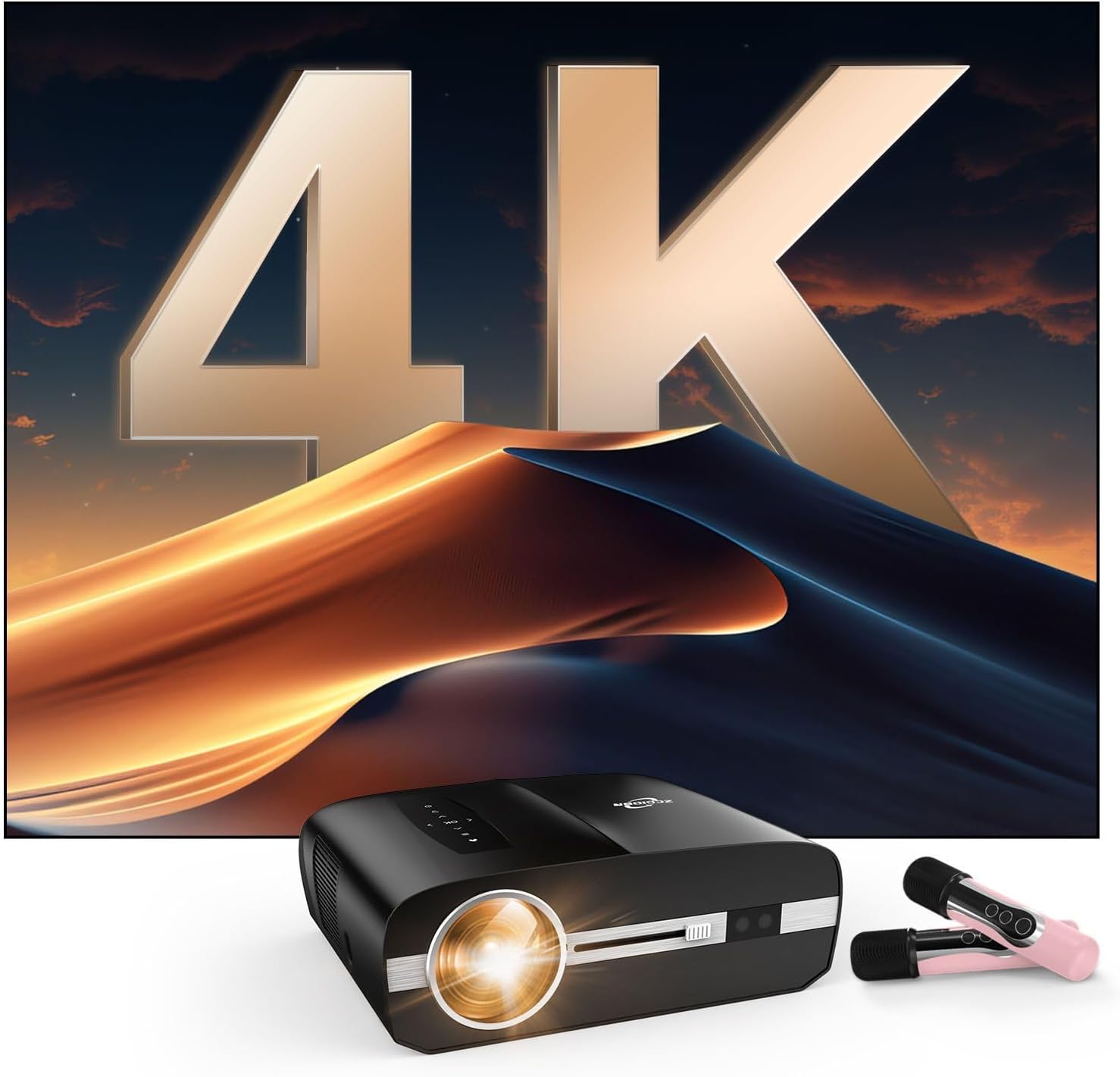 Ultra HD 4K Projector with WiFi Bluetooth Apps, LED Smart TV Projectors 4K Home Theater HDMI USB 1000ANSI Daytime Proyector for Ceiling Movie Gaming Indoor Daylight Bedroom,Auto Focus Black