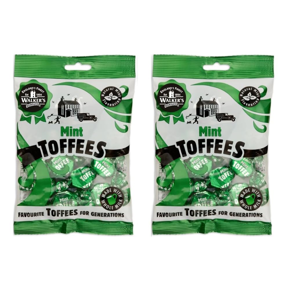 Walkers' Nonsuch Mint Toffee | Made with Whole Milk | Natural Mint Flavor | Imported from UK | Traditional British Candy | Classic English Sweets | 5.29 Oz (Pack of 2)