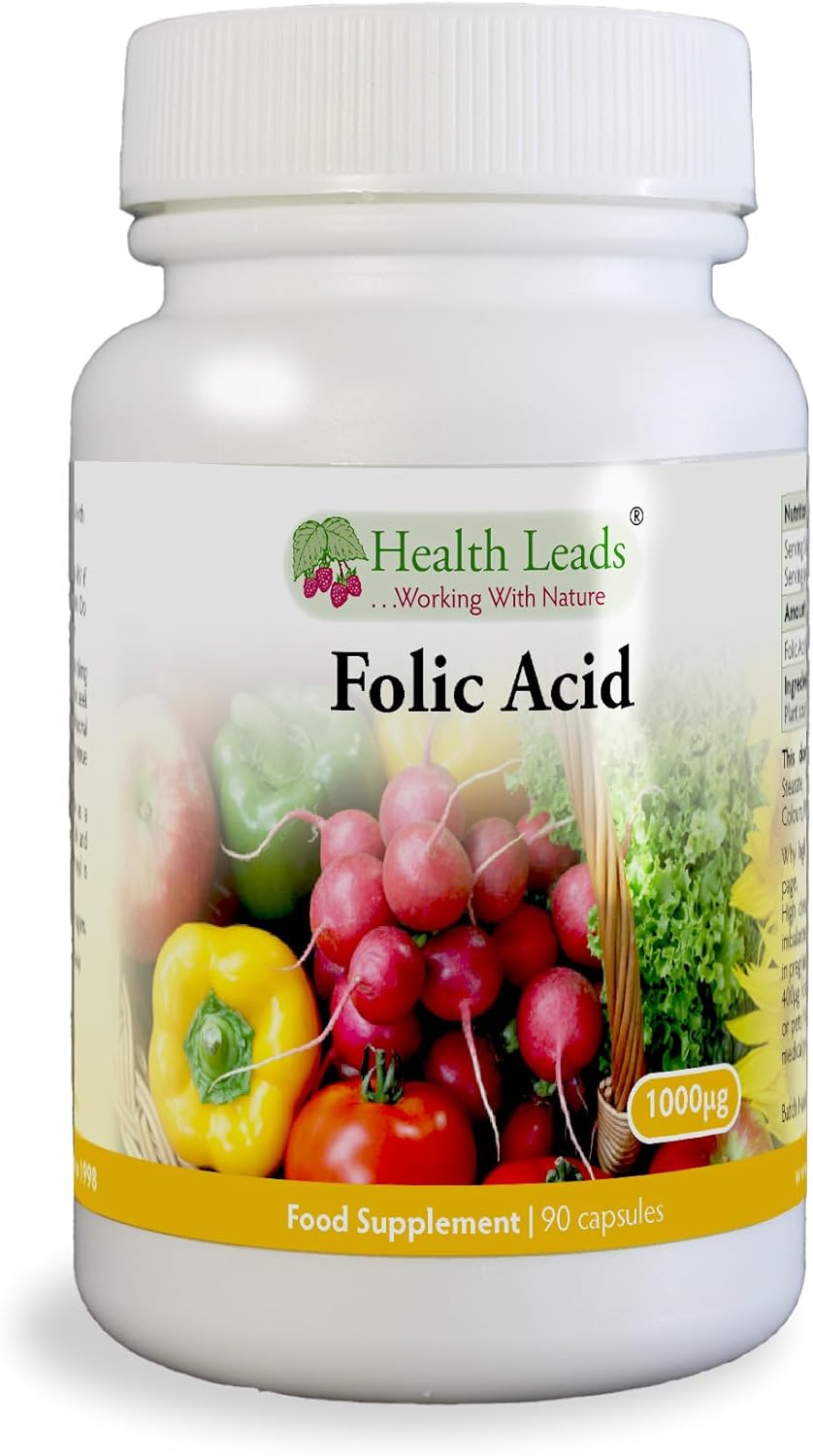 Folic Acid 1000mcg x 90 Capsules, Please See Our 400mcg Version for Pregnancy, Magnesium Stearate Free, Formulated and Made in Wales