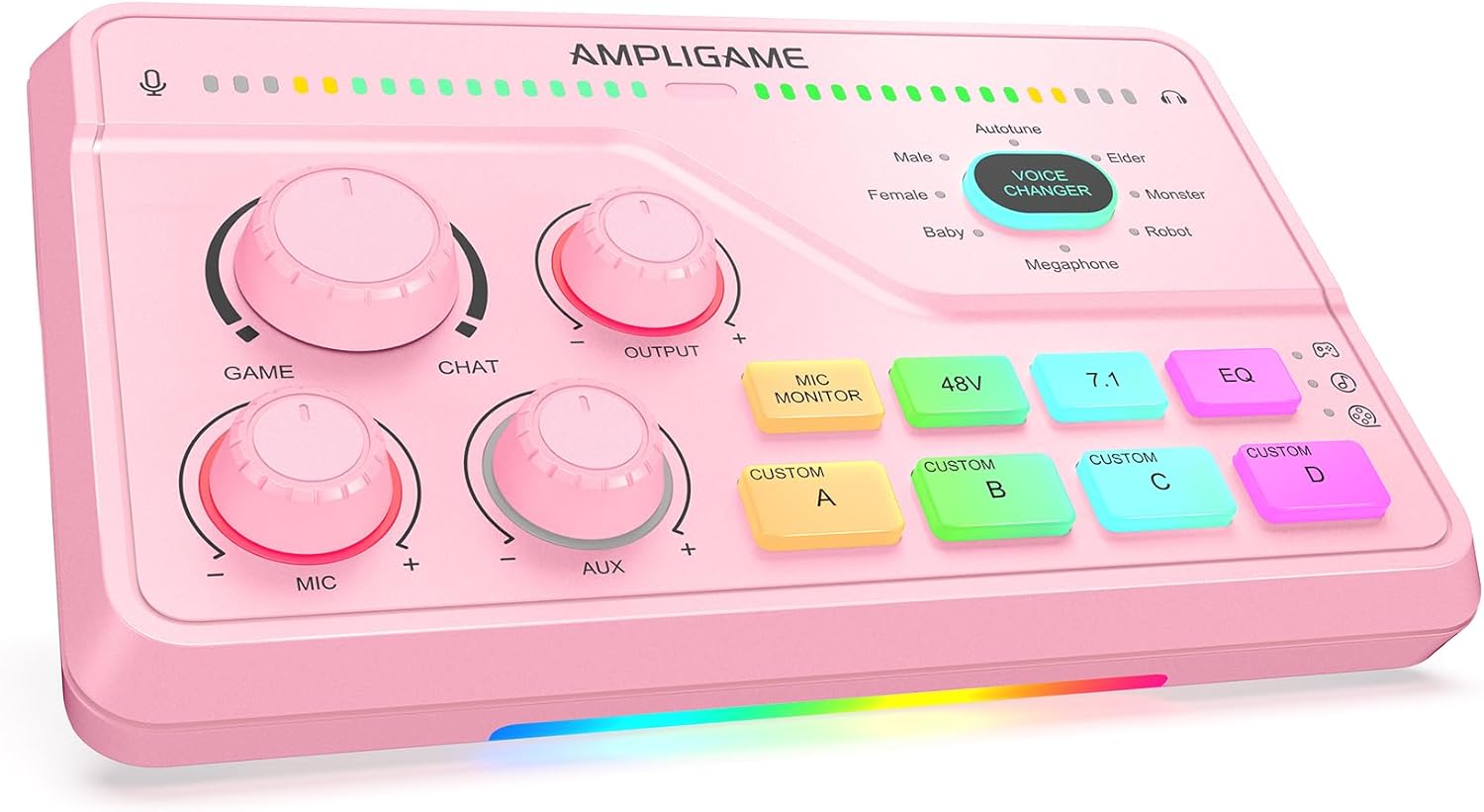 FIFINE Streaming Audio Mixer with XLR Mic Interface & 7.1 Surround Sound, Gaming RGB Mixer for PC/PS4 with Individual Volume Knob, 3 EQ Mode, 48V Phantom Power,Voice Changer-AmpliGame SC8P