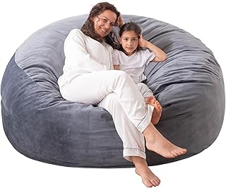 WhatsBedding [Velvet Fabric] Large Bean Bag Chair: 3 ft Memory Foam Bean Bag Chairs for Teens with Filling,Kids Bean Bag Chair with Filler Included,Soft Faux Fur Fabric,Fog Grey,3 Foot