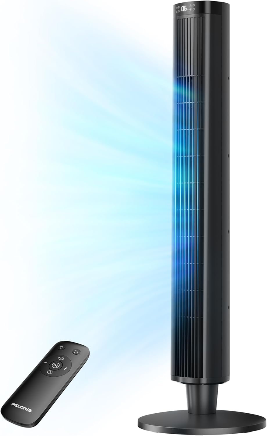 PELONIS 42-Inch Tower Fan for Bedroom – 26ft/s, 90° Oscillating Tower Fan with Remote Control, LED Display – Floor Fan for Indoors with 6 Speeds, 4 Modes and 24-Hour Timer – ETL Certified