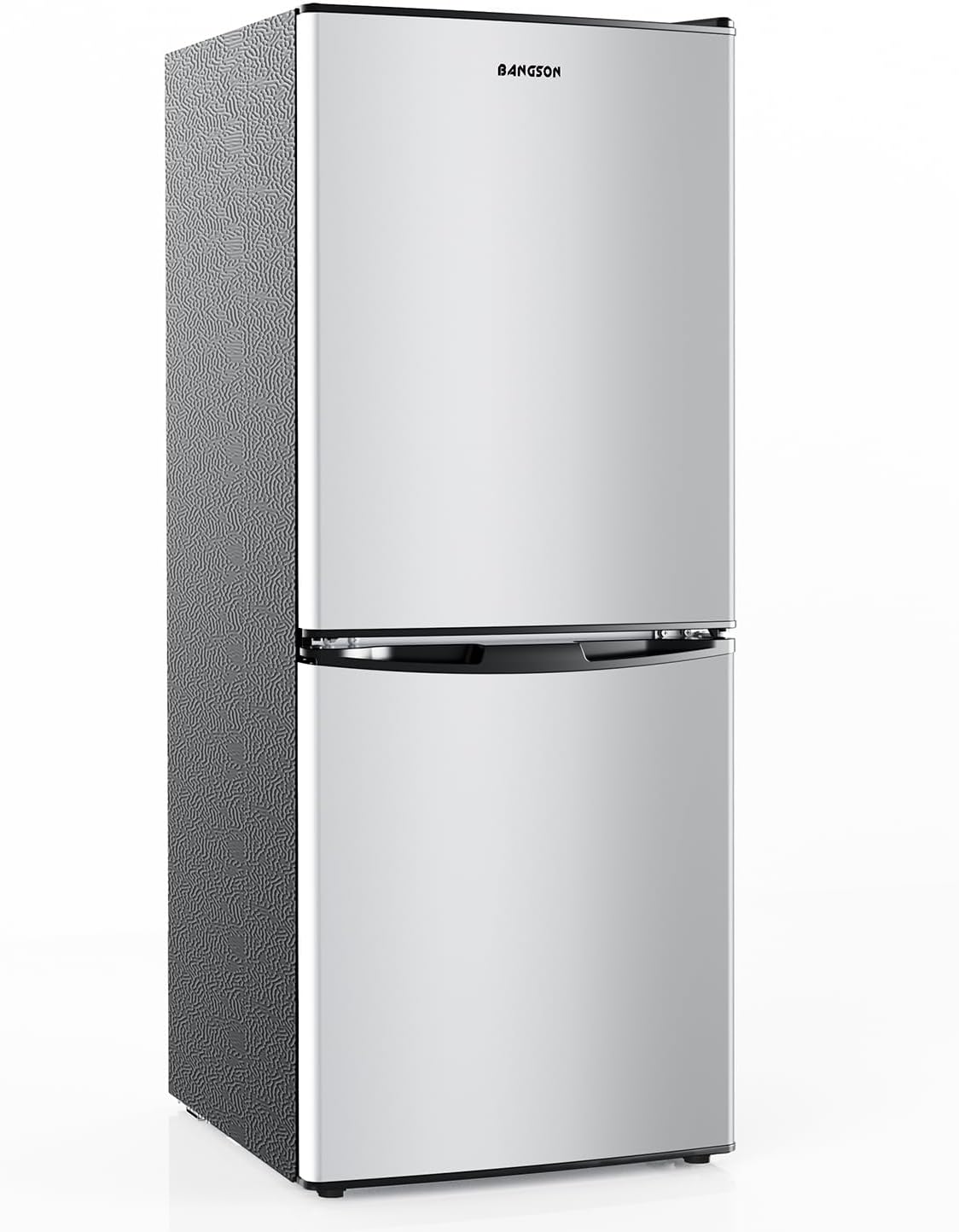 BANGSON 4.0 Cu.Ft Small Refrigerator with Freezer, Small Fridge with Bottom Freezer, for Apartment, Bedroom, Dorm, and Office, Double Door, Stainless Steel, Silver
