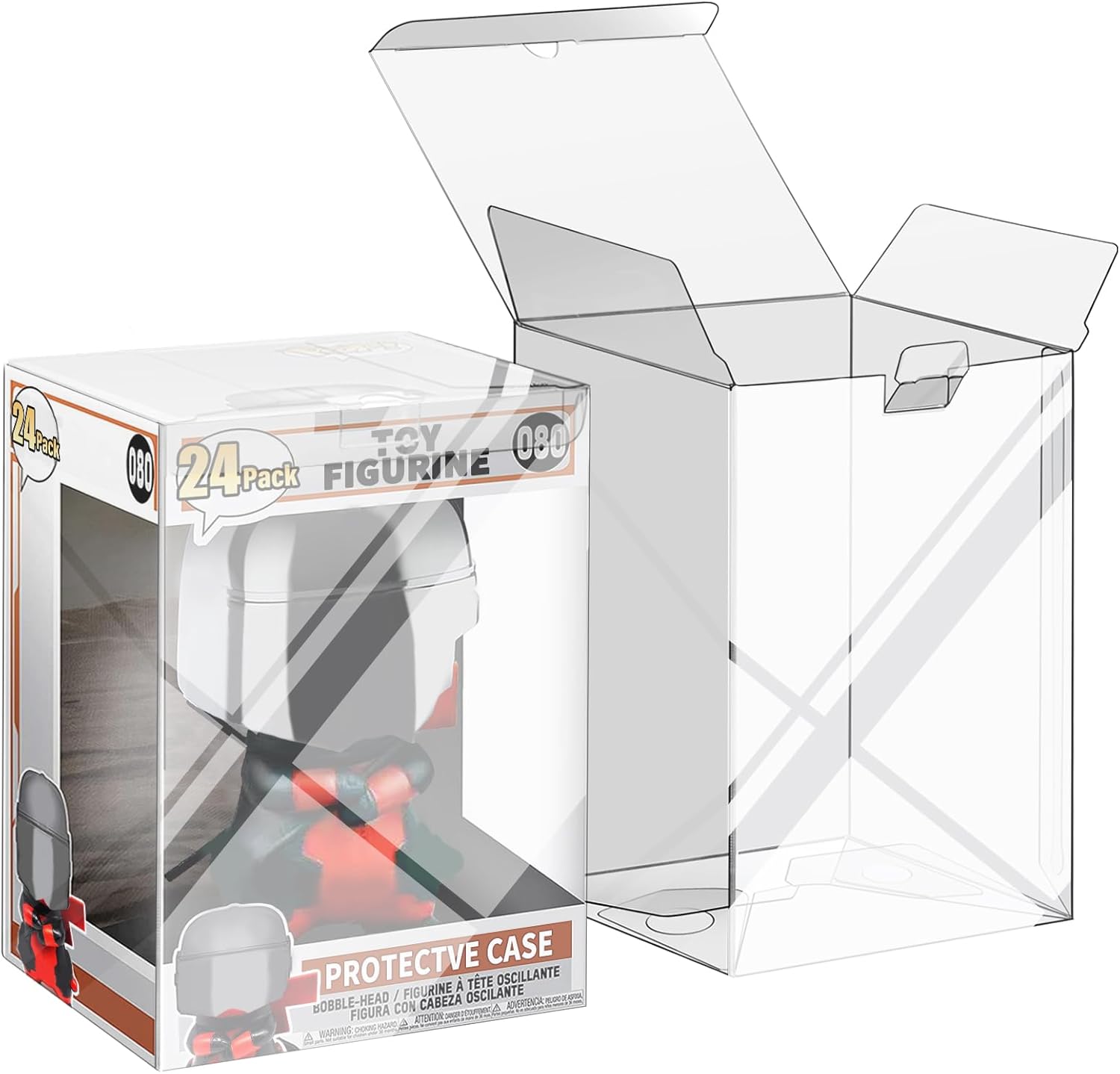 24 Pack Protectors Case Compatible with Funko- 4" Inch Pop Vinyl Figures, Crystal Clear Protectors, Heavy Duty Display Box w/ Protective Film & Locking Tab