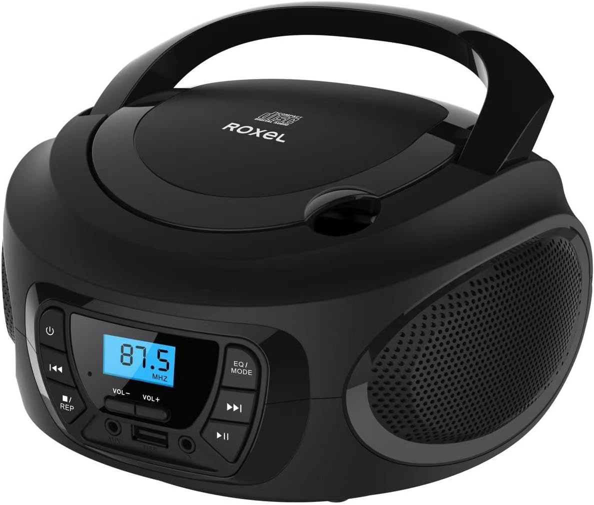 Roxel RCD-S50BT Portable Boombox CD Player with FM Radio, BT Wireless Streaming, USB MP3 Playback, AUX In, and Dual Power Option