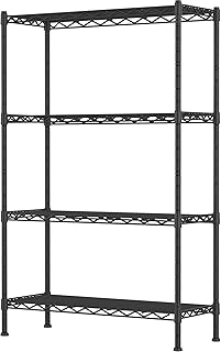 4-Shelf Adjustable Heavy Duty Storage Shelving Unit, Metal Organizer Wire Rack for Laundry Bathroom Kitchen Pantry Closet, Black