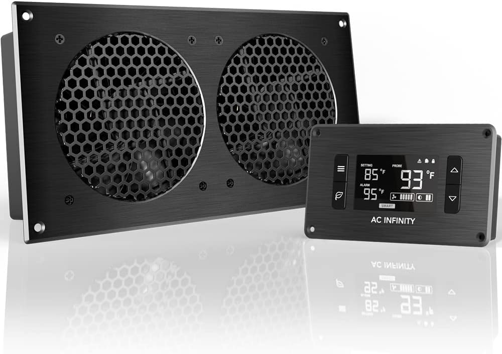 AC Infinity AIRPLATE T7, Quiet Cooling Fan System 30cm with Thermostat Control, for Home Theater AV Cabinets, 12-Inch