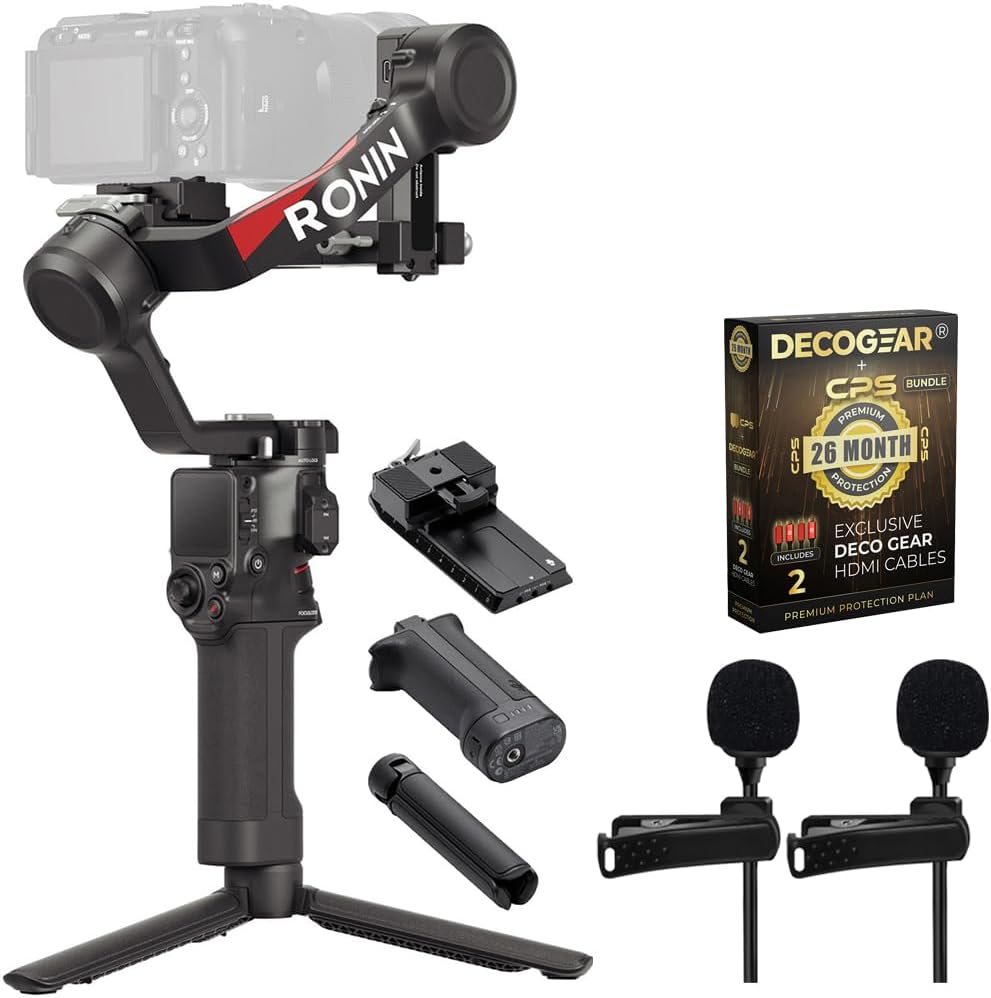 DJI CP.RN.00000343.01 RS 4 3-Axis Gimbal Stabilizer with Enhanced Vertical Shooting Bundle with 2X Clip-On Mini Lapel Mic and Deco Gear CPS Exclusive 26 Month Protection Pack (BEACH-CPS-261000)