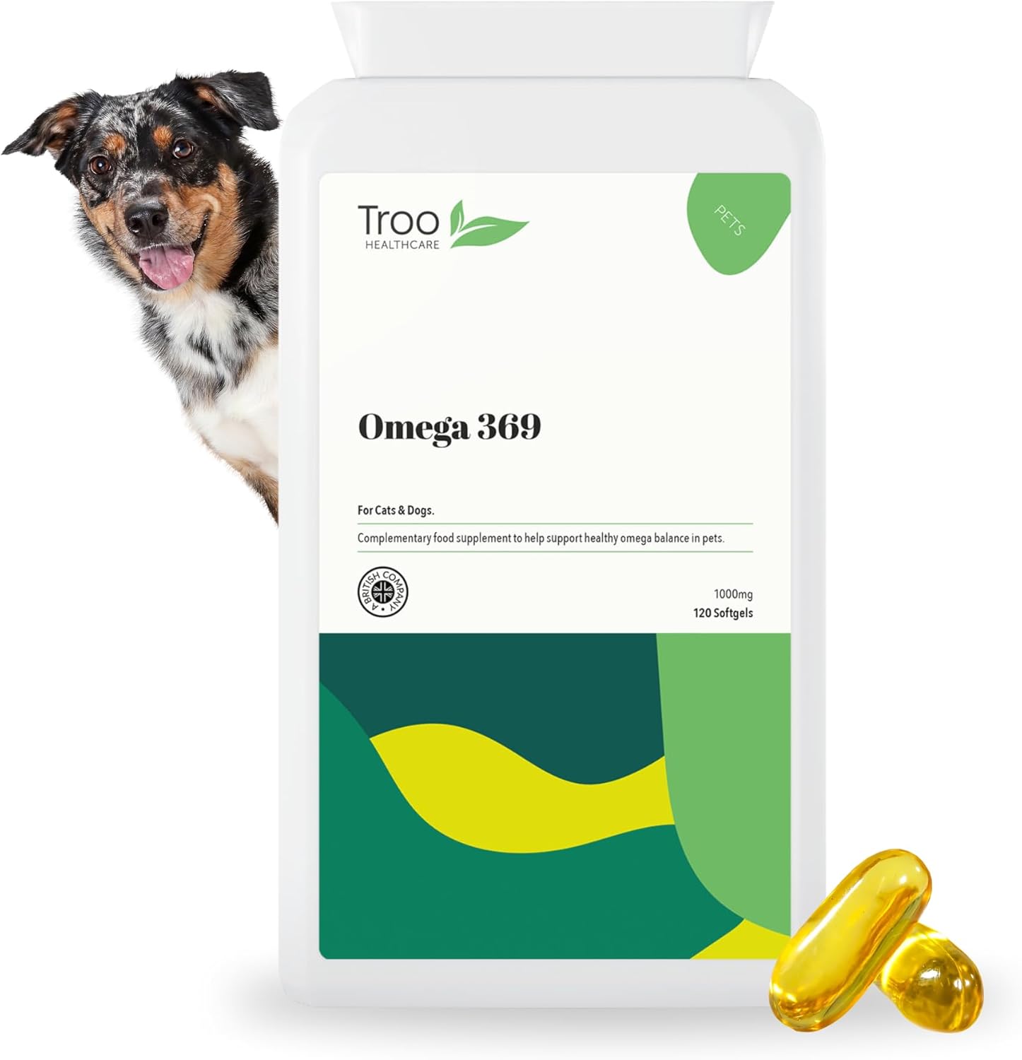 Troo Health Care Omega 369 Pet Perfect Omega Fish Oil - for Dogs & Cats - 1000mg 120 Capsules - Daily Omega 3 6 9 Supplement for Pets - Help Maintain Healthy Skin & Coat - Support Immune & Heart