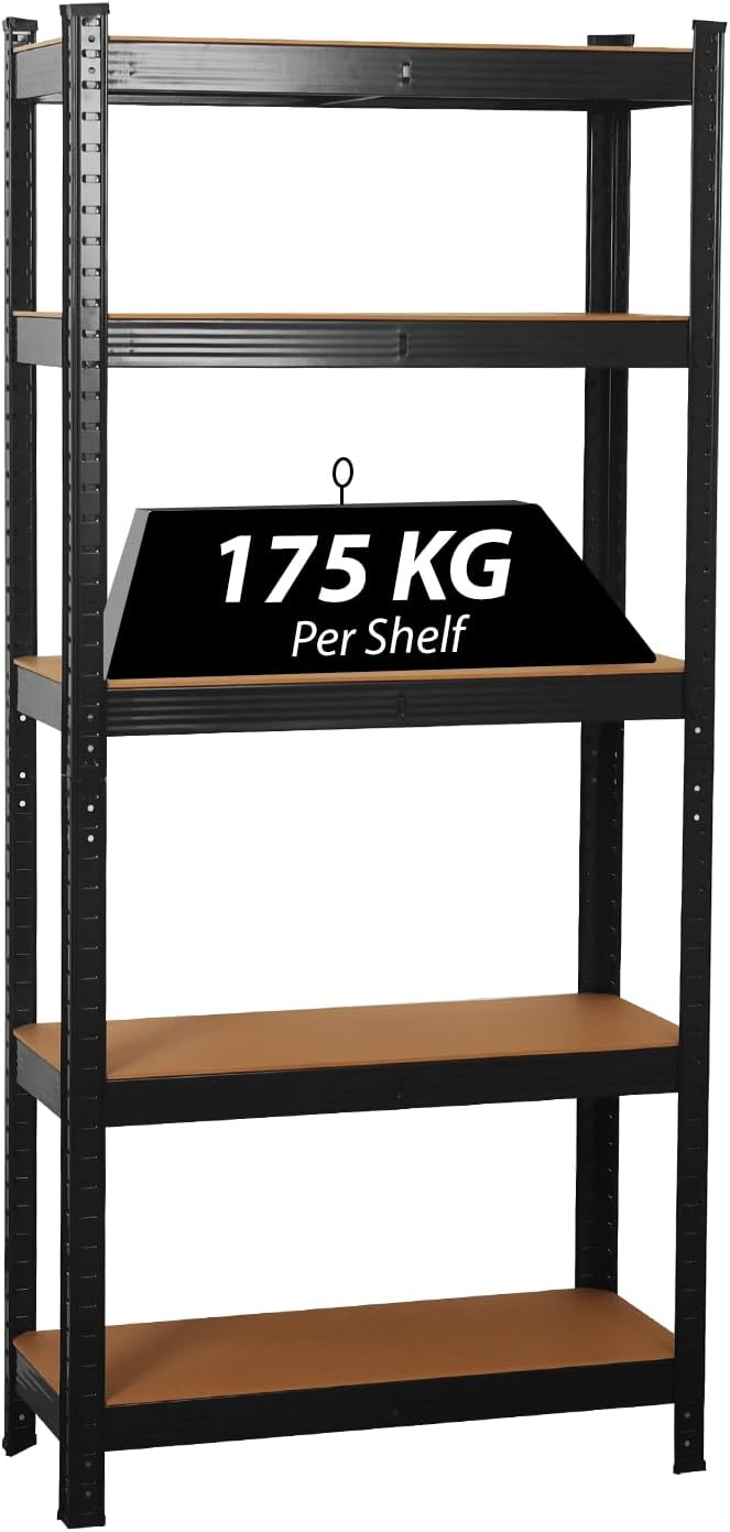 shine planet 5 Tier Garage Shelves Metal Storage Shelves, Heavy Duty Shed Storage Racking for Warehouse Workshop Office(Black,70x30x150cm)