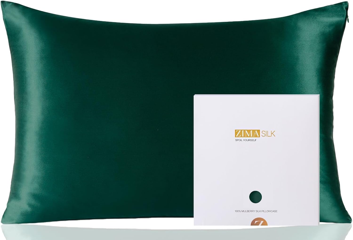ZIMASILK 100% Pure Mulberry Silk Pillowcase for Hair and Skin Health,Soft and Smooth,Both Sides Premium Grade 6A Silk,600 Thread Count,with Hidden Zipper,1pc(Standard 20''x26'',Blackish Green)