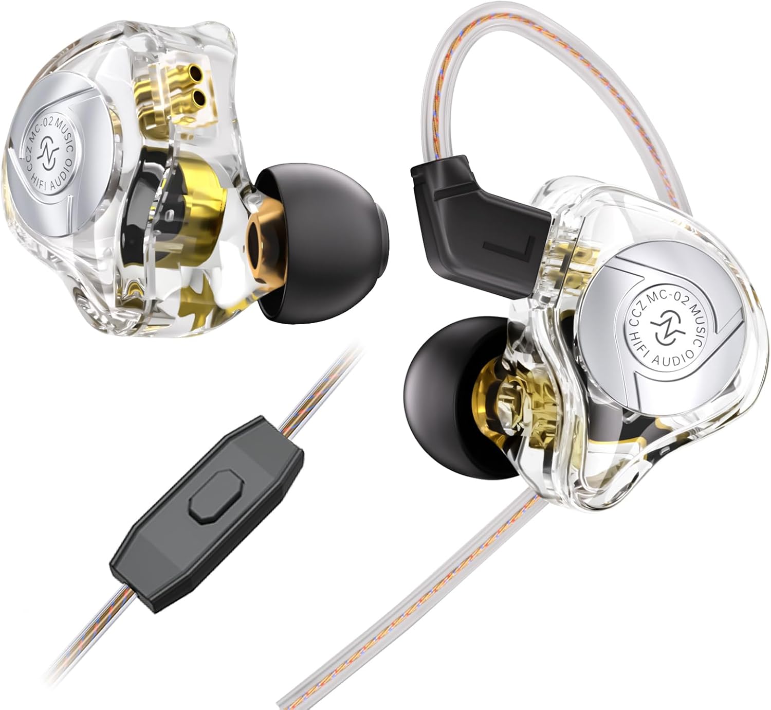 HiFi IEM for Gaming, CCZ MC02 in Ear Monitors, Clear Crystal Sound Gaming Earbuds, 10mm 1DD Wired Headphones with Patented IEMS Ear Tips for Computer Laptop School Students (Clear White, With Mic)