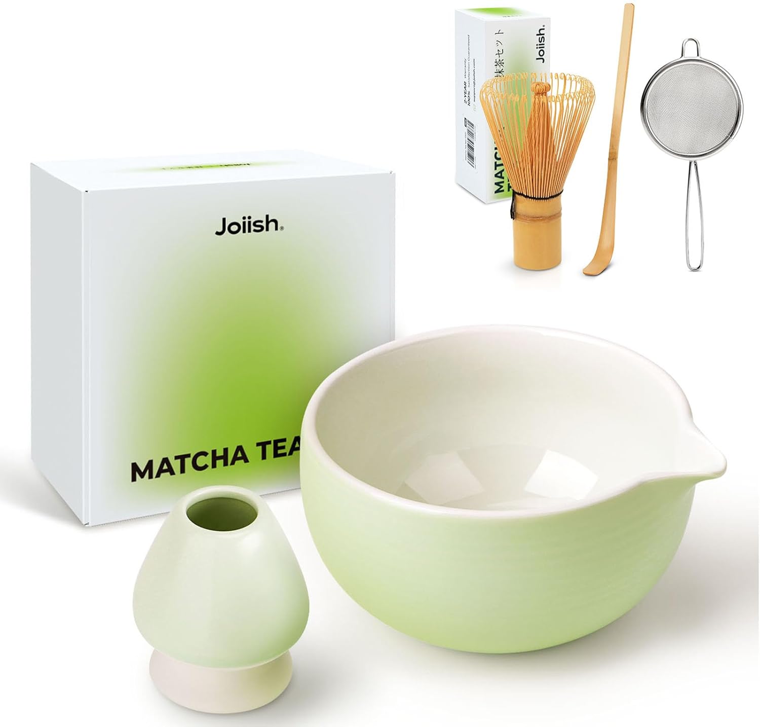 Matcha Bowl & Bamboo Whisk, Holder and Sifter Set, Basic Matcha Tea Kit 5 PCS