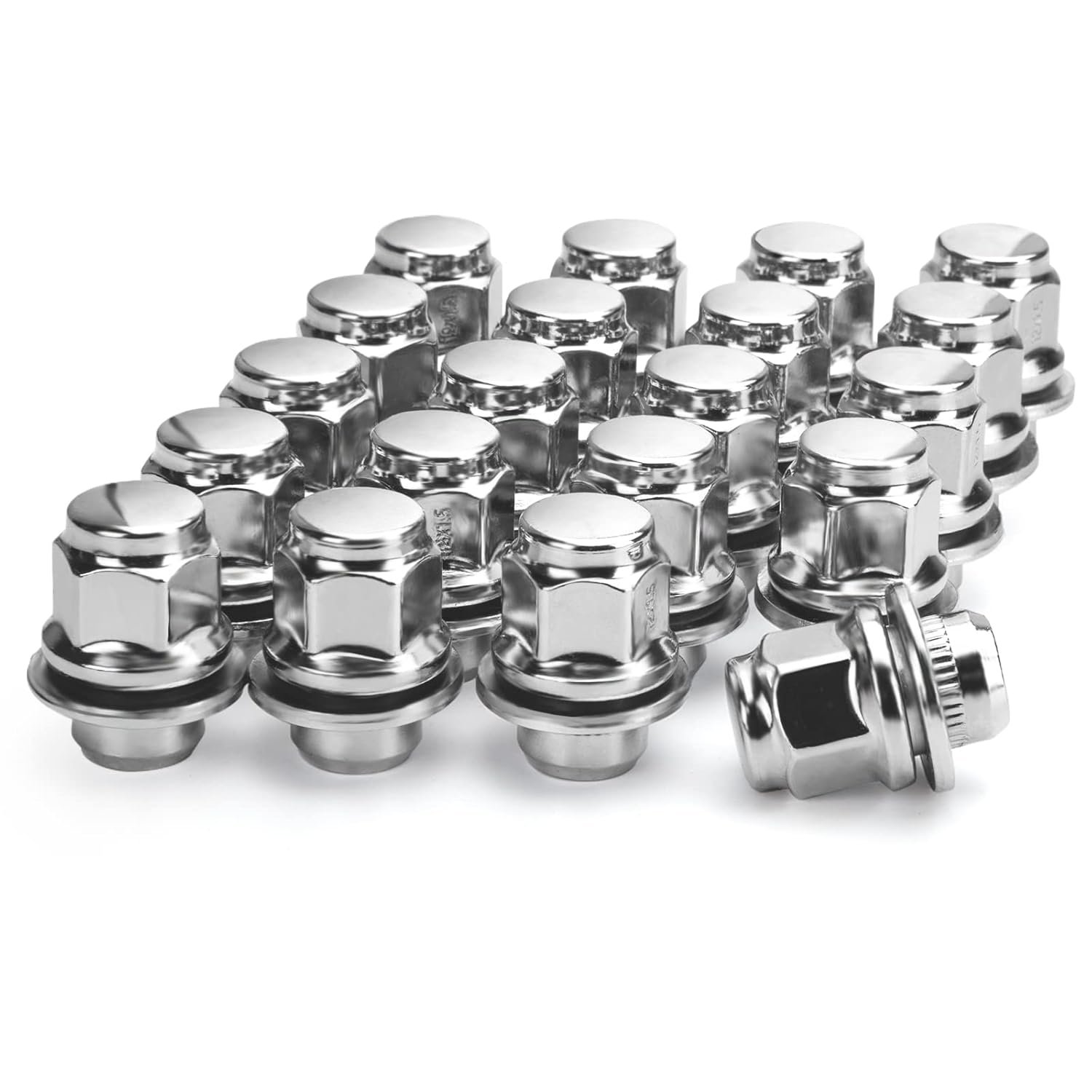 M12x1.5 Toyota Lug Nuts, 20pcs Chrome OEM Factory Style Mag Seat Lug Nuts with Washer, Compatible with Toyota Camry Tacoma Highlander Prius Sienna Corolla Prius Lexus GS460 CT200 and More
