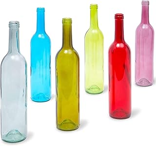 Juvale 6 Pack Decorative Colored Wine Bottles for Home Decor, 750ml Empty Glass Containers in 6 Assorted Colors (2.8 x 12.75 In)