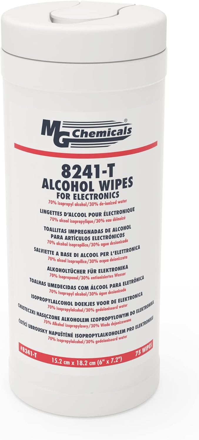 MG Chemicals 8241-T 70/30 Presaturated Tub Wipes for Electronics, 7" x 6" (Tub of 75), (Pack of 1, 75 Count)