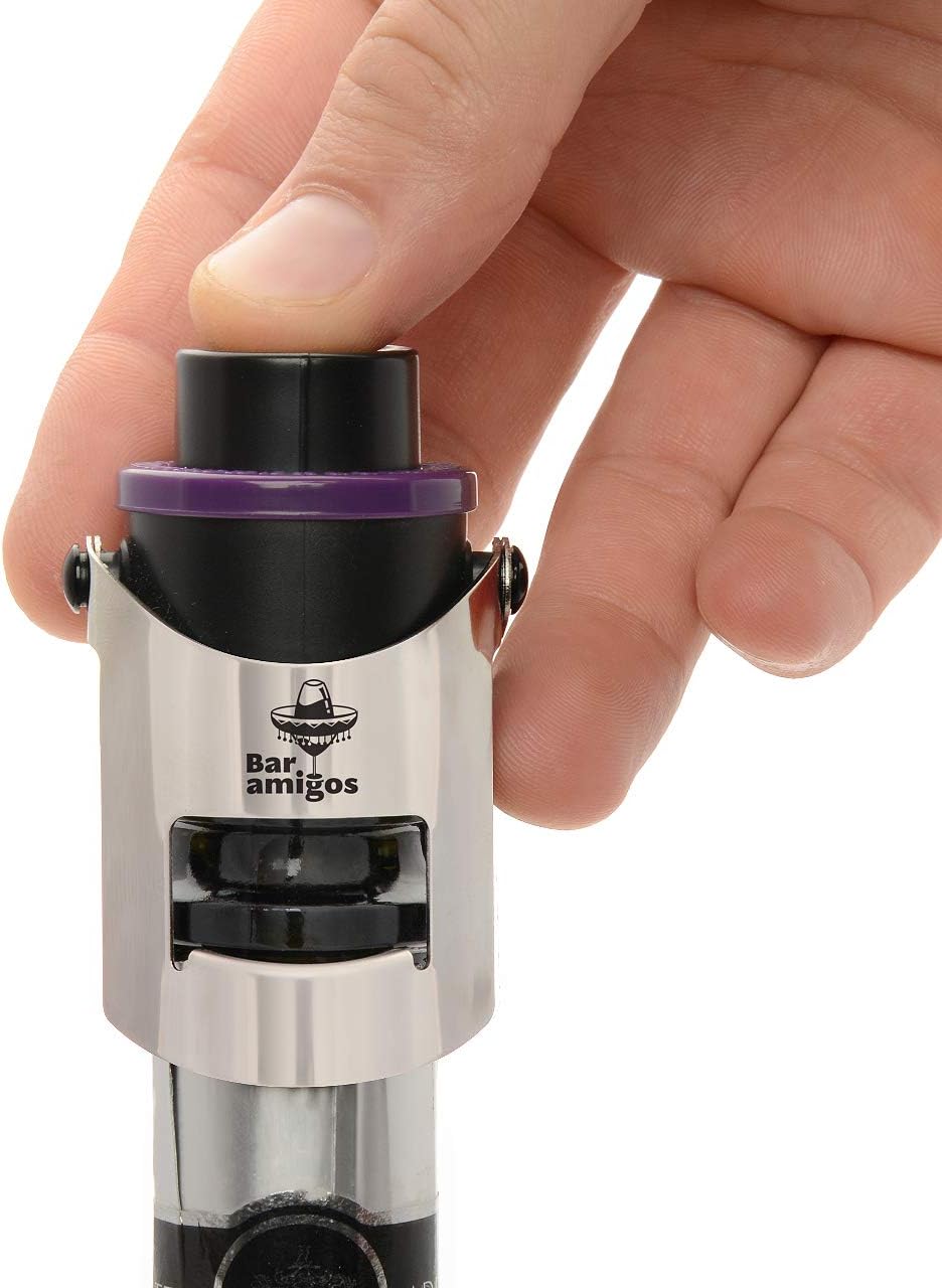 Bar Amigos® Champagne Pressure Stopper Purple - Saver Pump Sealer Preserver With Patented Technology Keep Your Bottle of Sparkling Wine Fresh for 7 Days Plus 3 Year Satisfaction Guarantee