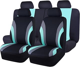 CAR PASS Line Rider Sporty Cloth 11PCS Universal Fit Car Seat Cover -100% Breathable with 5mm Composite Sponge Inside,Airbag Compatible,3zipper Bench(Full Set, Black and Mint)