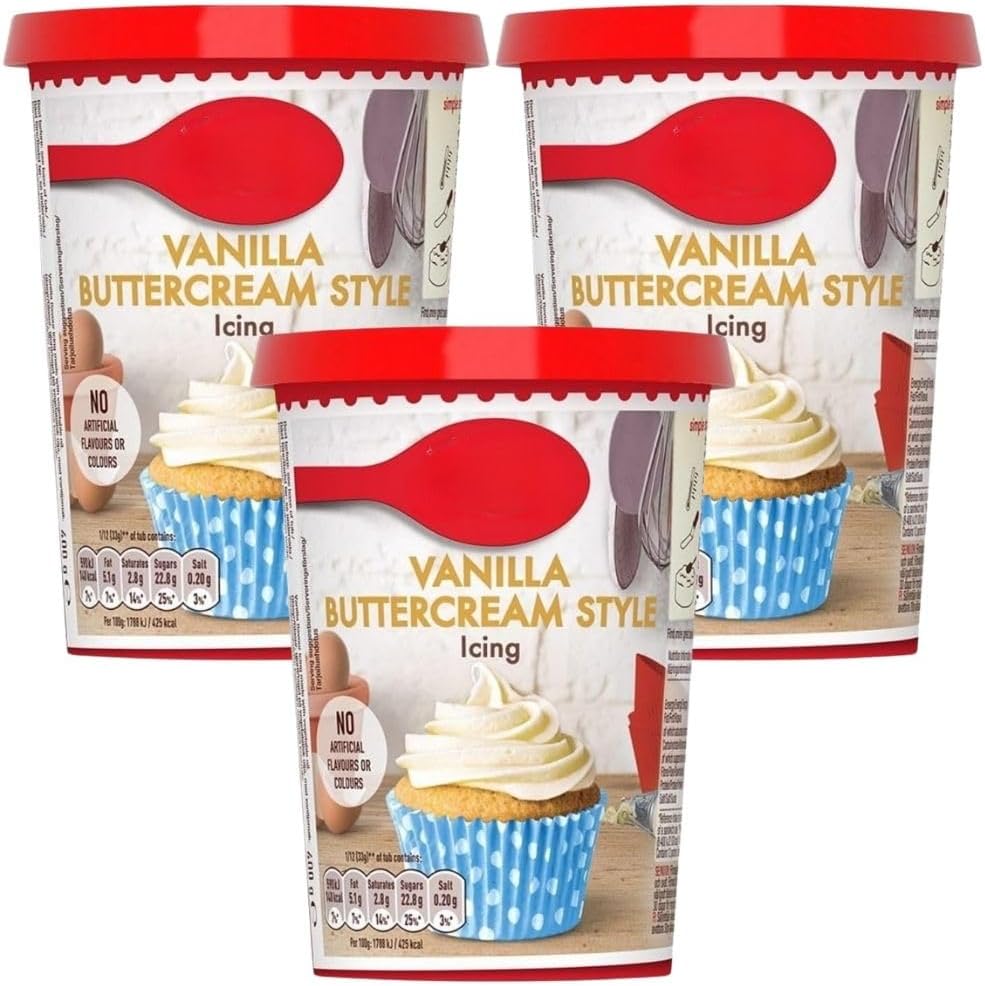 Vanilla Buttercream Flavour Icing 400g x 3, Compatible with Betty Crocker Brownie Recipes, Instant Ready to Use Frosting for Cakes Cupcakes Baking with Welari Thank You Card | (3pack)
