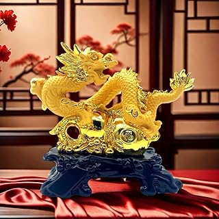 FUNSXBUG Gold Chinese Feng Shui Dragon Statue Sculpture Figurines Feng Shui Decor Home Office Desktop Decoration Good Lucky Gifts