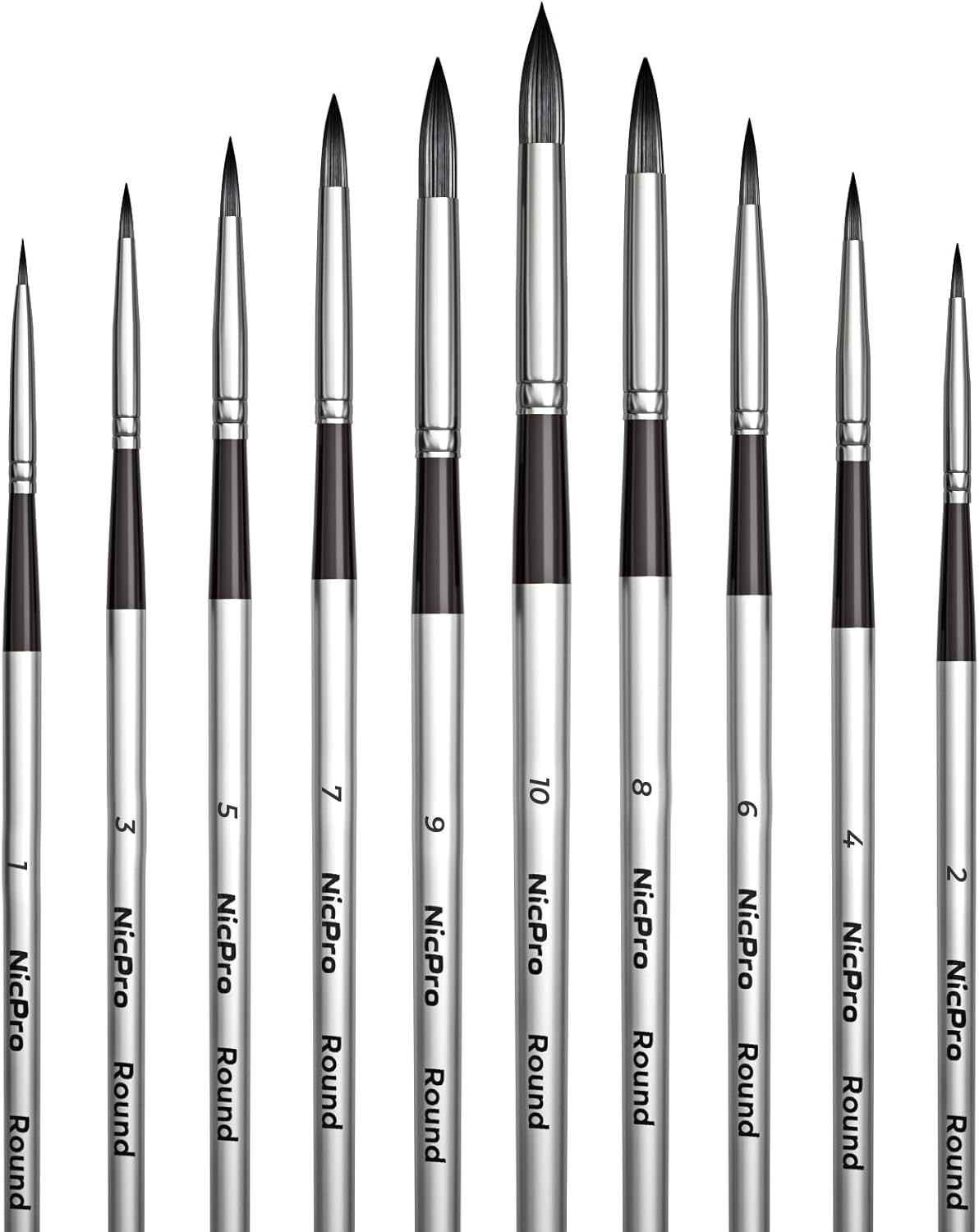 Nicpro 10 PCS Watercolour Paint Brushes, Round Tip Artist Painting Brush Set for Water Color, Acrylic Oil, Gouache, Ink, Detail, Rock, by Number Model Art Paintbrush