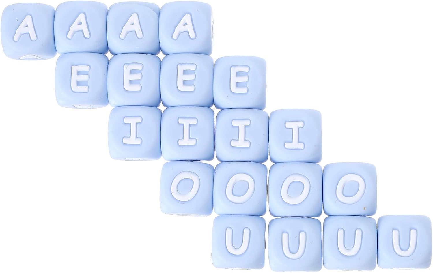 20Pcs 12mm-Blue Silicone Letter Beads - Vowel Square Beads for DIY Craft Necklaces, Lanyards, Bracelets, Keychains, Alphabet Letters
