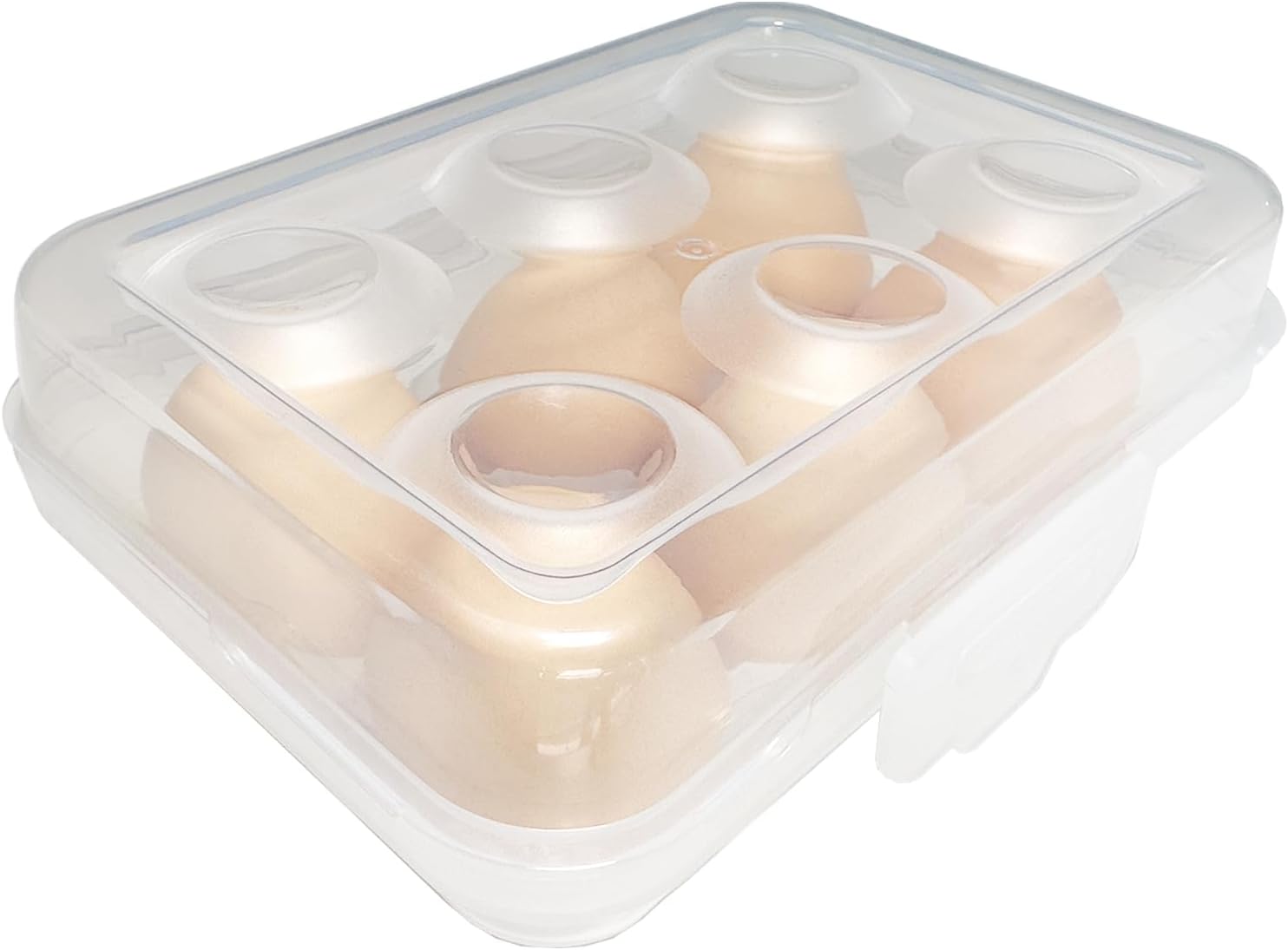 Egg Holder Storage, Egg Boxes, Portable Egg Tray with Lid, Stackable Egg Storage with Safety Buckle, 6 Grid Egg Container, Clear White