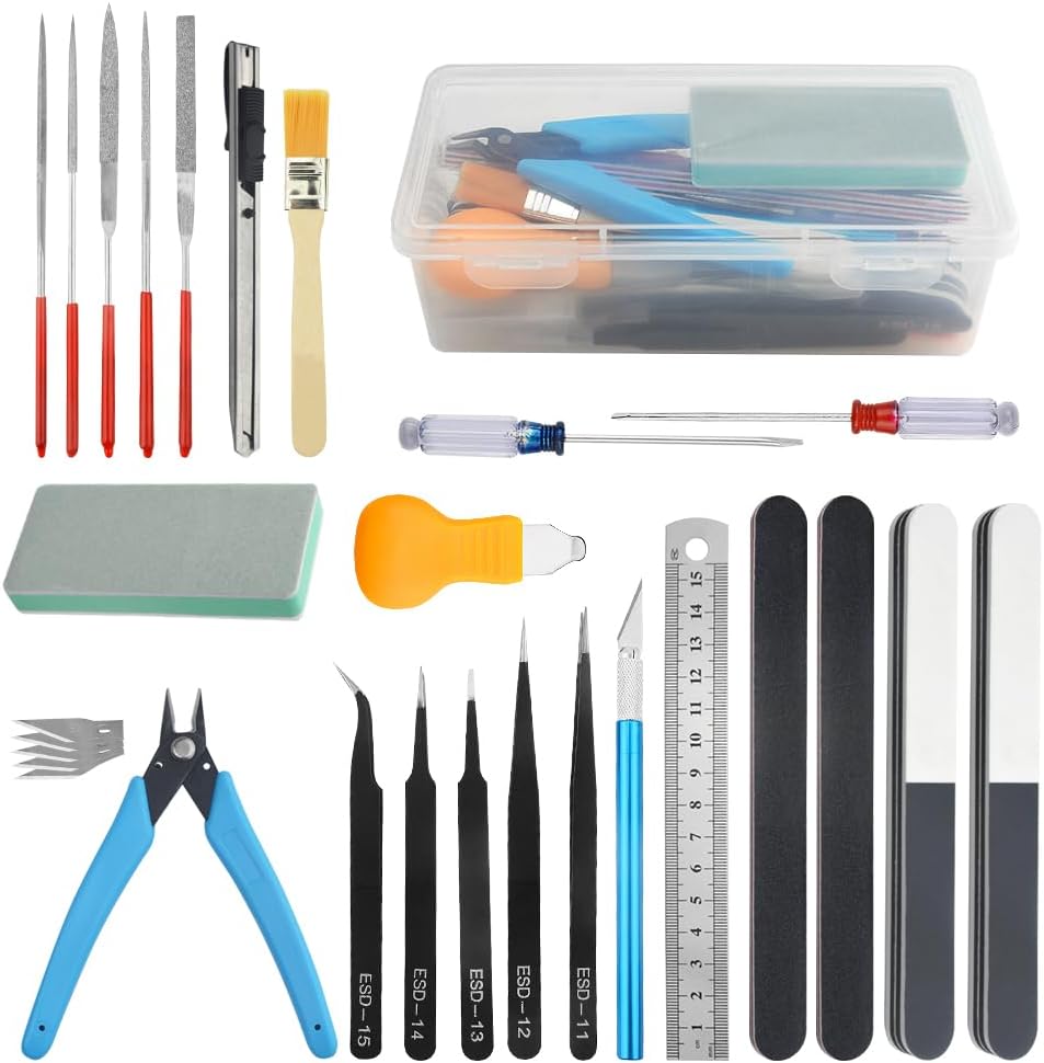 BGTXINGI 28PCS Modeler Basic Tools Craft Set Gundam Model Tools Kit with Plastic Box Hobby Model Assemble Building Repairing and Fixing DIY Craft Kit