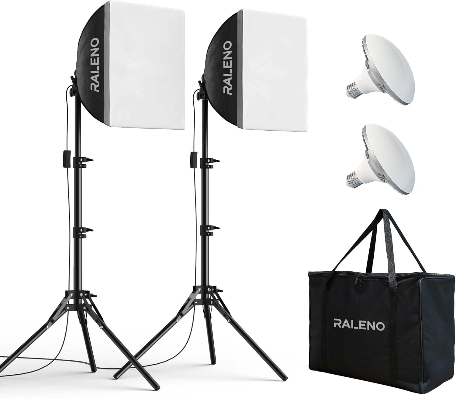 RALENO Softbox Lighting Kit, 2 x 16'' x 16'' Photography Studio Equipments with 50W / 5500K / 95 CRI LED Bulbs, Continuous Lighting System for Video Recording and Photography Shooting Model:PS080