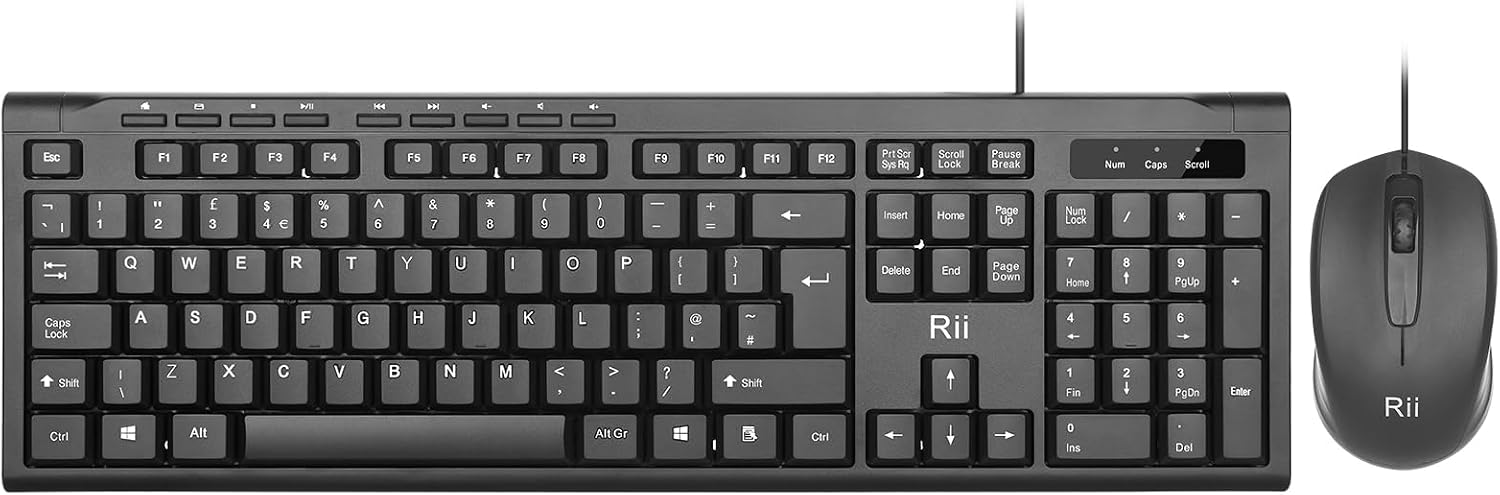 Rii Keyboard and Mouse Set,USB Wired Keyboard and Mouse Combo for PC Business Office Usage-1 Pack