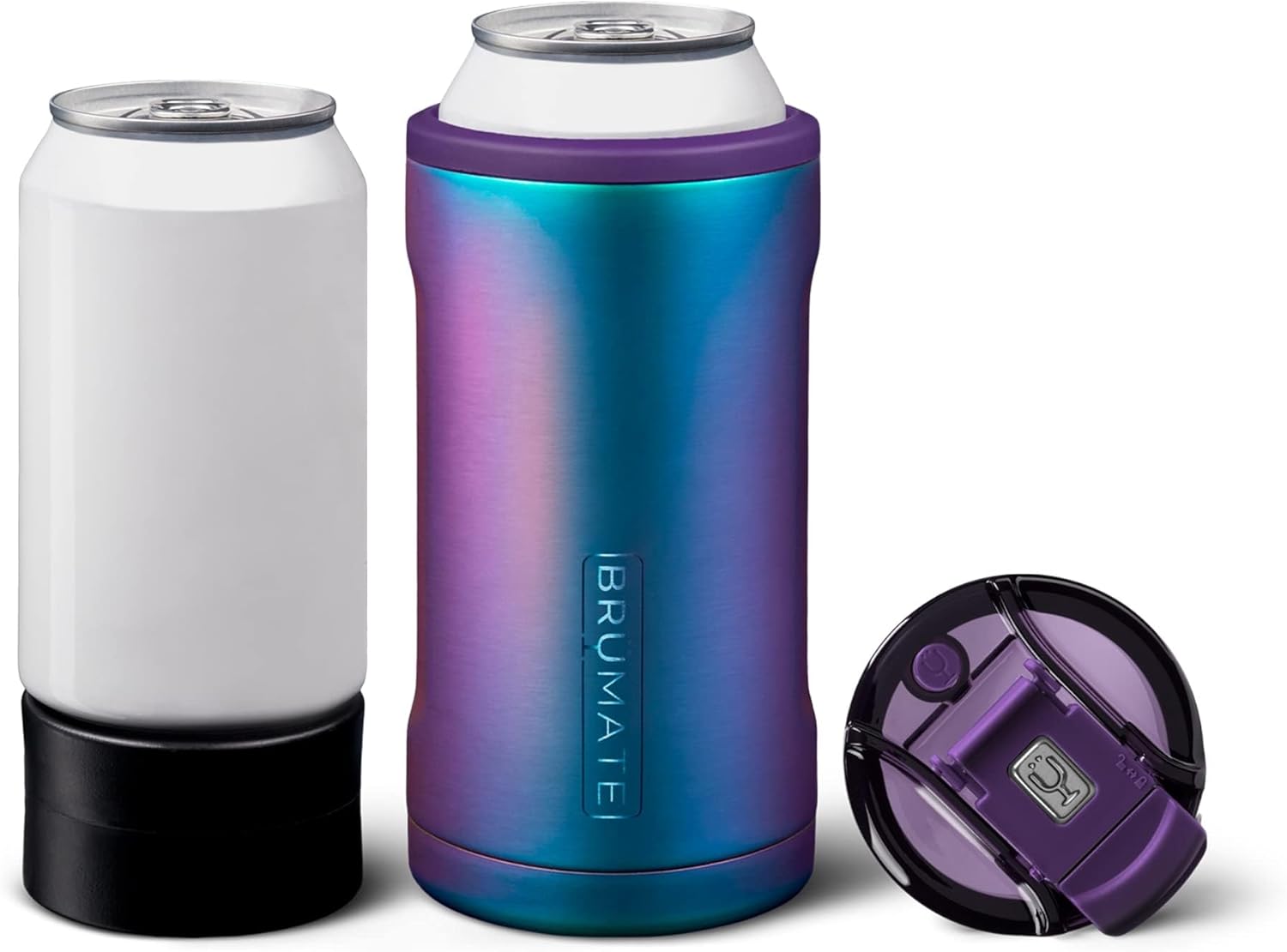 BrüMate Hopsulator Trio 3-in-1 Insulated Can Cooler for 12oz / 16oz Cans + 100% Leak Proof Tumbler with Lid | Insulated for Beer, Soda, and Energy Drinks (Dark Aura)