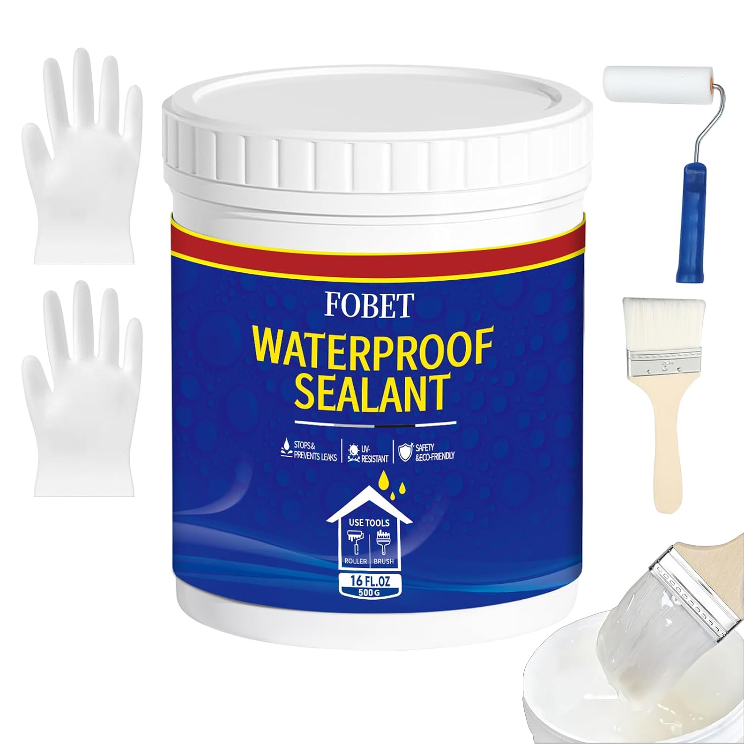 Waterproof Flex Seal Liquid (500 g,Full Tools,Clear),Invisible Waterproof Agent,Waterproof sealant,Indoor and Outdoor Water-Based Waterproof Coating