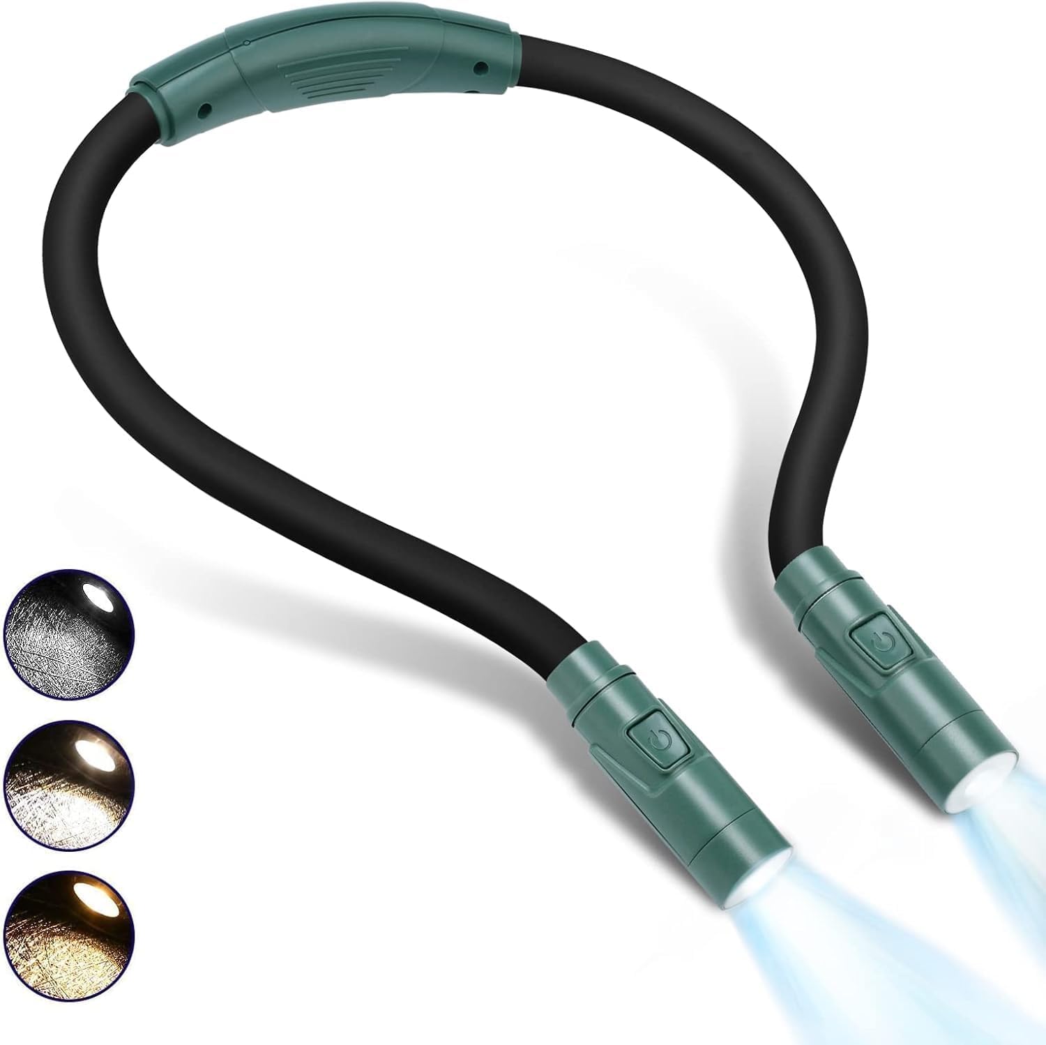 3 Colours Neck Reading Light for Knitting, Hand Crafting, Crochet - Round LED Book Lamp for Reading in Bed at Night, USB Rechargeable Battery for 80+ Hours Working (Dark Green)