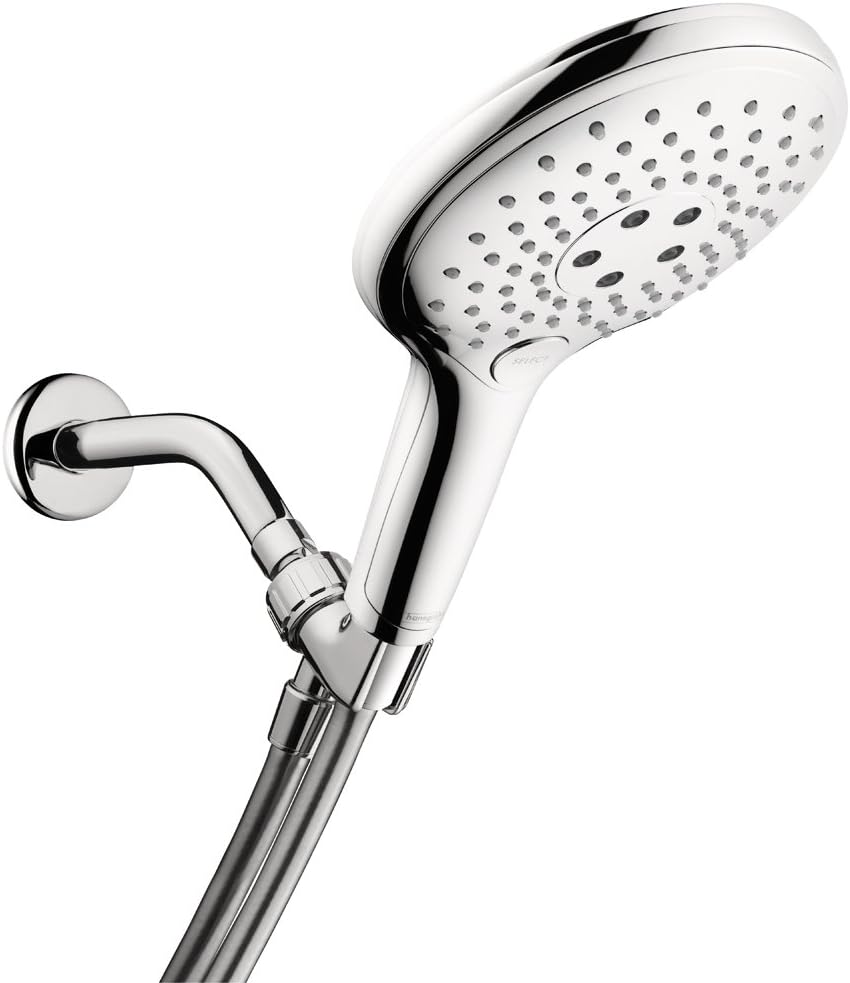 hansgrohe Raindance Select S Easy Install 6-inch Handheld Shower Head Set Modern 3 Spray RainAir, CaresseAir, Mix Air Infusion with Airpower with QuickClean with Hose in Chrome, 2.5 GPM, 04487000