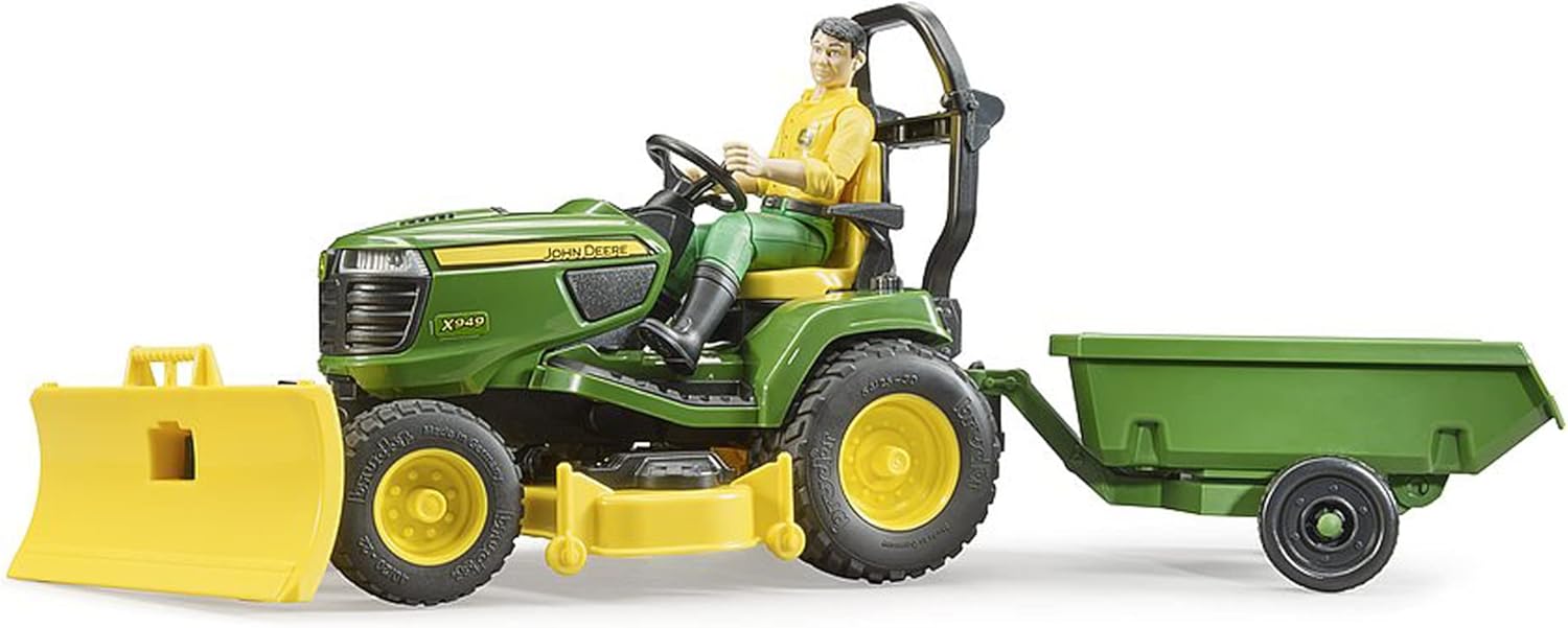 John Deere X949 Mowing Tractor with Trailer and Figure