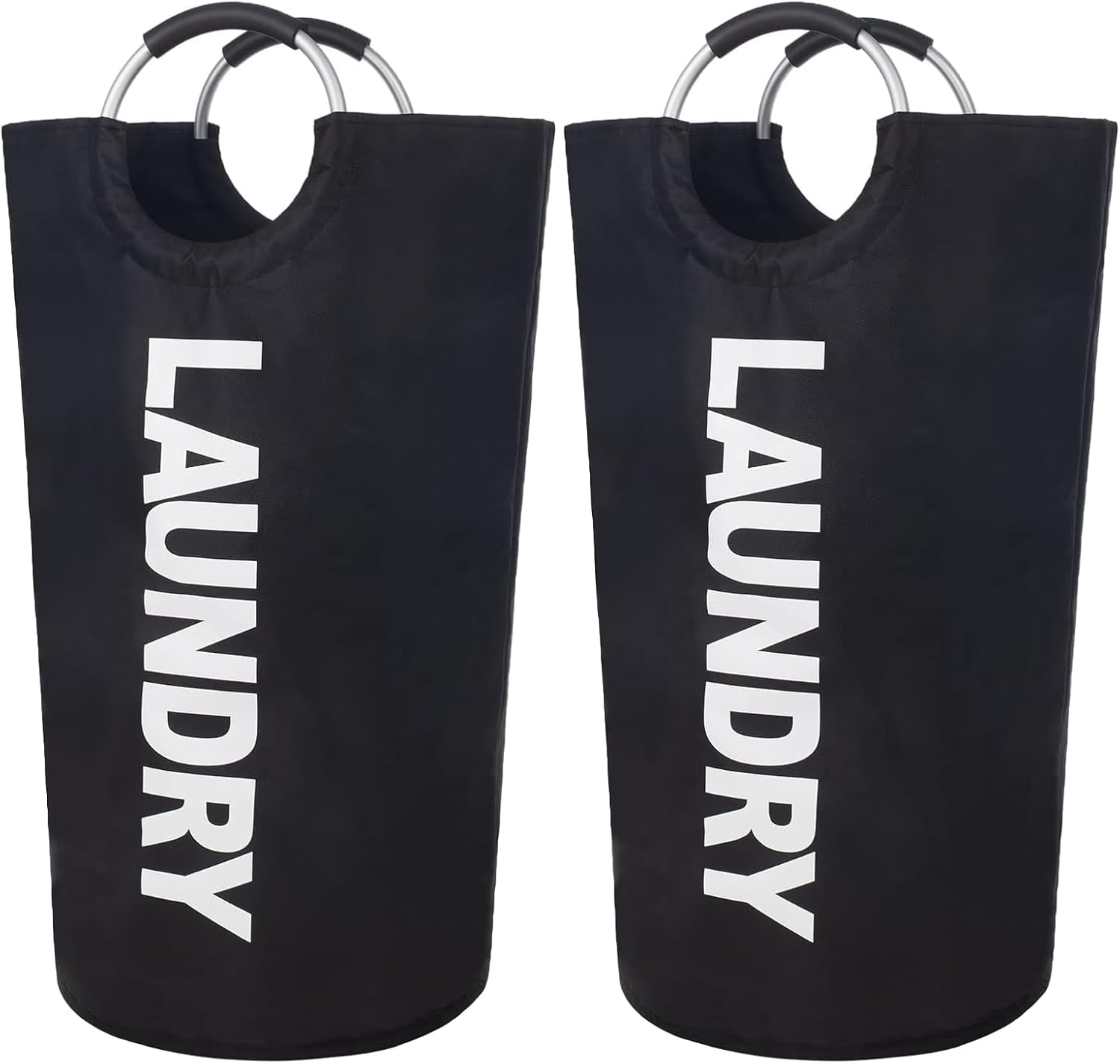 2 Pack 90L Laundry Basket,Waterproof Laundry Hamper,Dirty Clothes Hamper for Laundry, Laundry Baskets with Foam Protected Aluminum Handles for Laundry,Dorm,Family (Black, 2 Pack-90L)