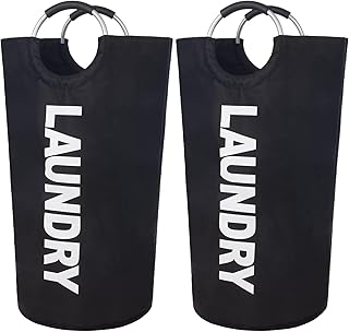 2 Pack 90L Laundry Basket,Waterproof Laundry Hamper,Dirty Clothes Hamper for Laundry, Laundry Baskets with Foam Protected Aluminum Handles for Laundry,Dorm,Family (Black, 2 Pack-90L)