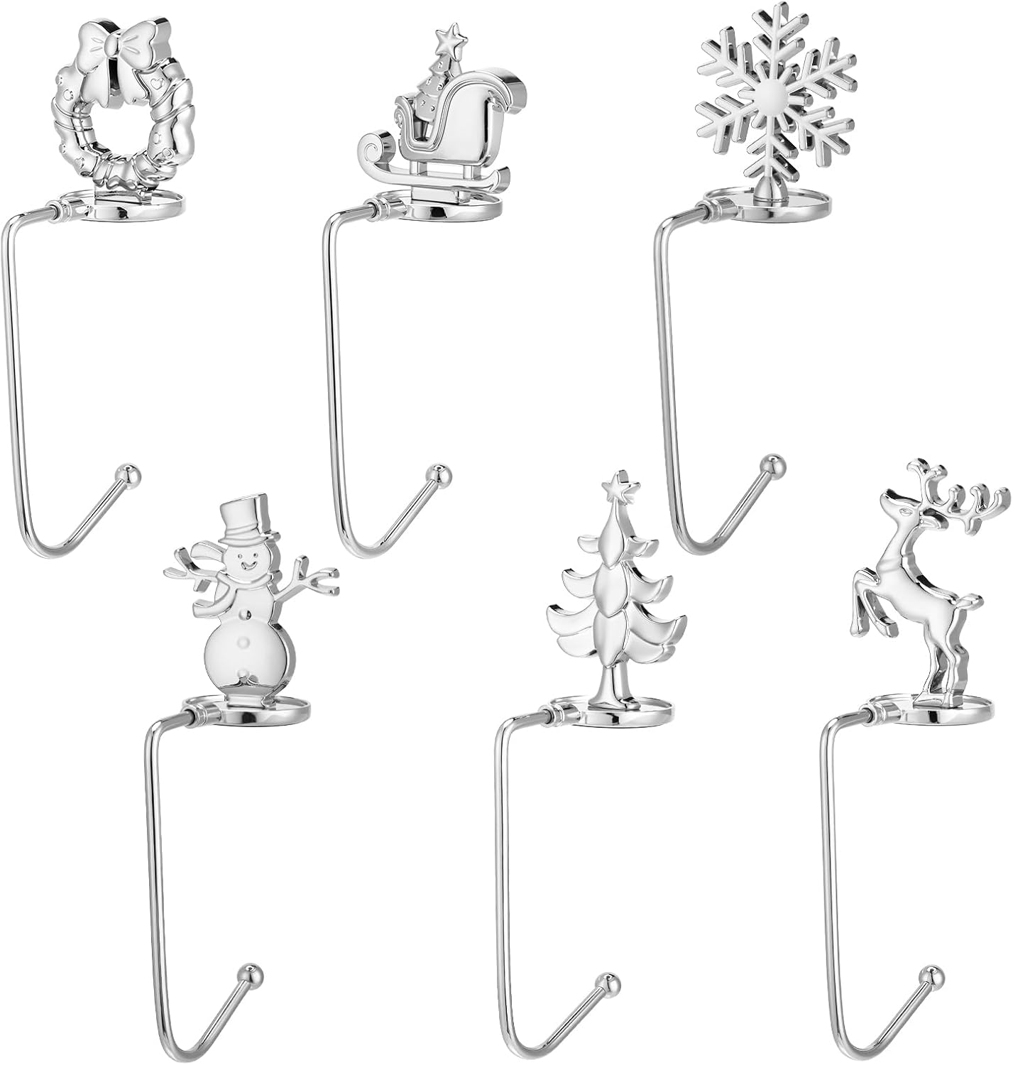 6 Pack Christmas Stocking Holders for Mantel, No-Slip Christmas Stocking Hooks for Table Fireplace Xmas Party Decoration(Silver)