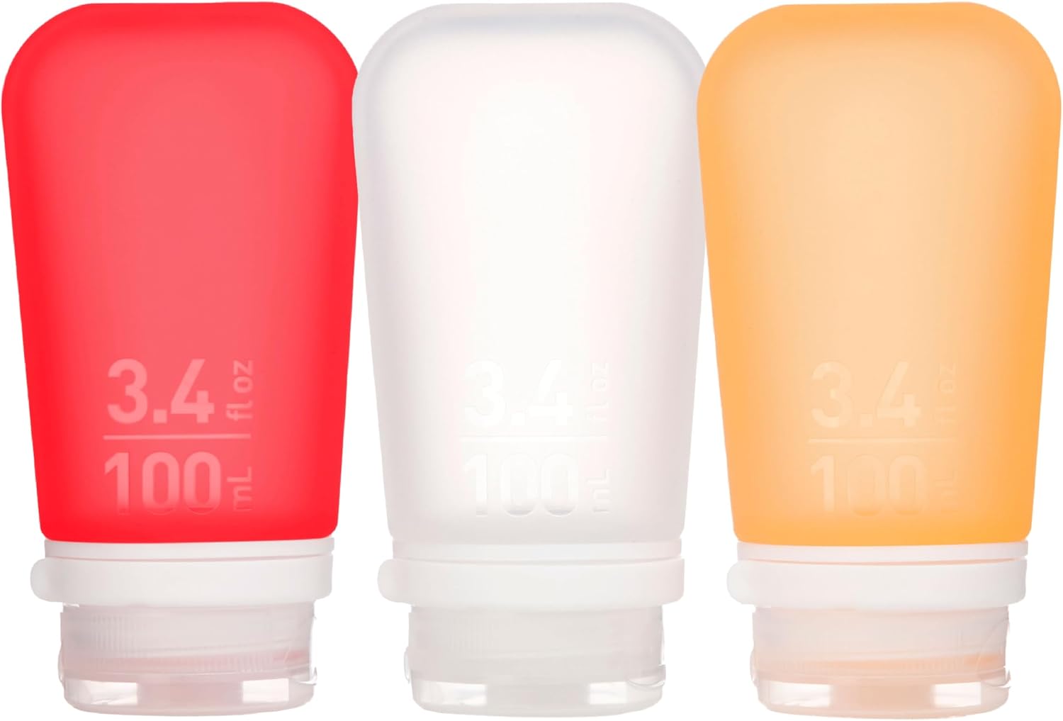 humangear GoToob+ 3-Pack, Large (3.4 fl oz), Clear/Red/Orange