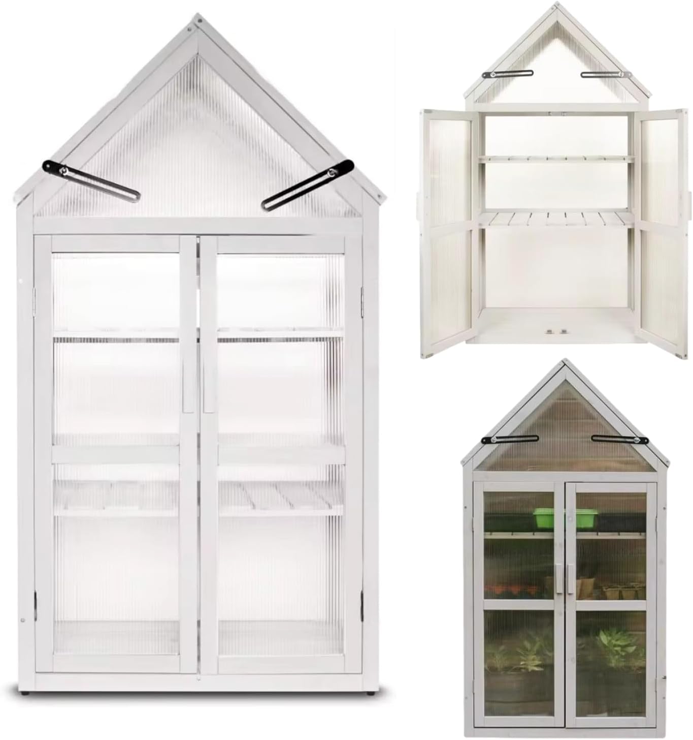 AMOS Outdoor Wooden Greenhouse Grow House Cold Frame with 2 Removable Shelves, 2 Doors, and Flip-Top Roof, Ideal for Garden Planter, Flowers, and Vegetable Planting