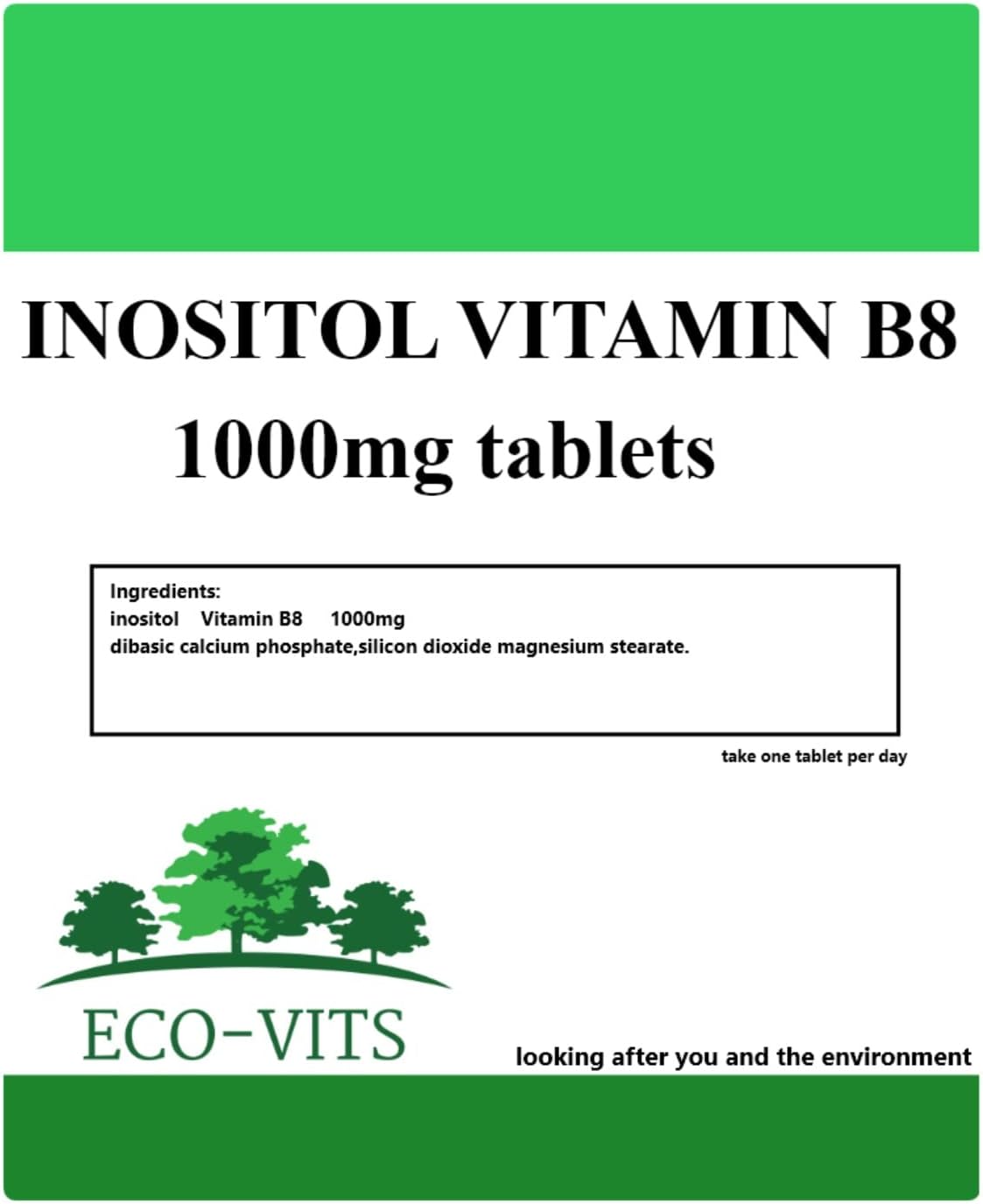 INOSITOL (Vitamin B8) 1000mg (30 Tablets) Mental Function Weight Loss